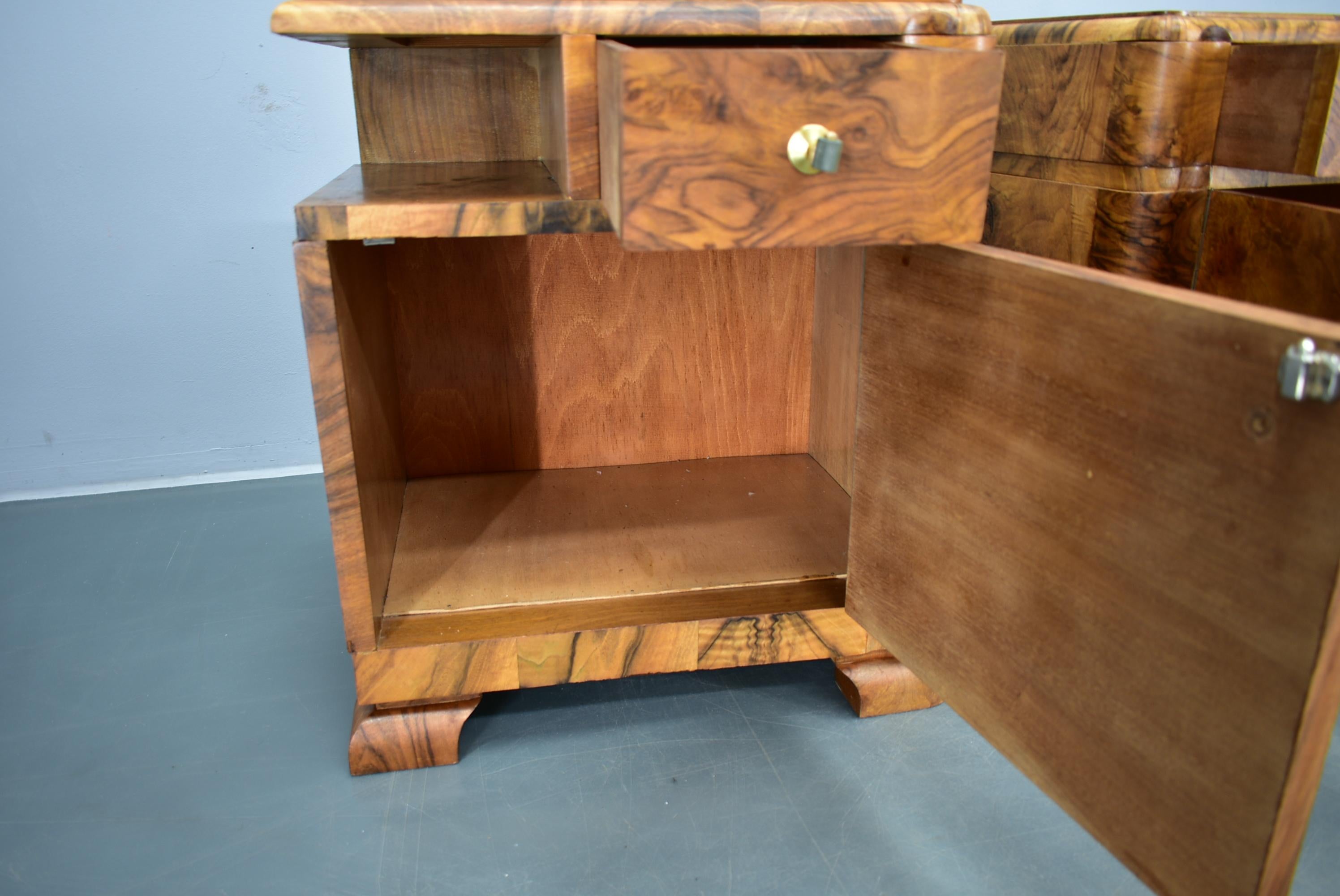 Wood 1935s Pair of Rare Art Deco Bedside Tables, Czechoslovakia For Sale