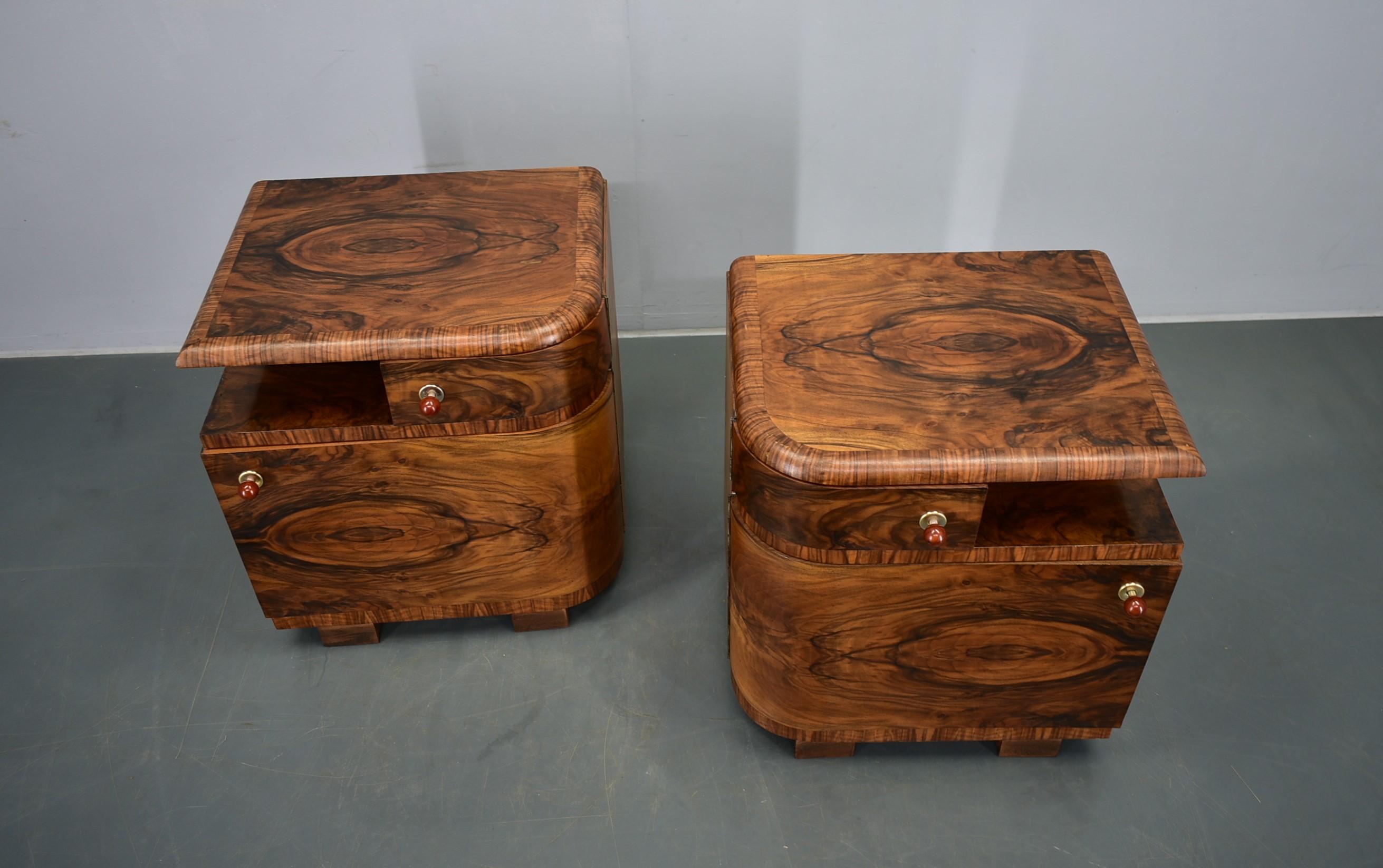 1935s Pair of Rare Art Deco Bedside Tables, Czechoslovakia 4