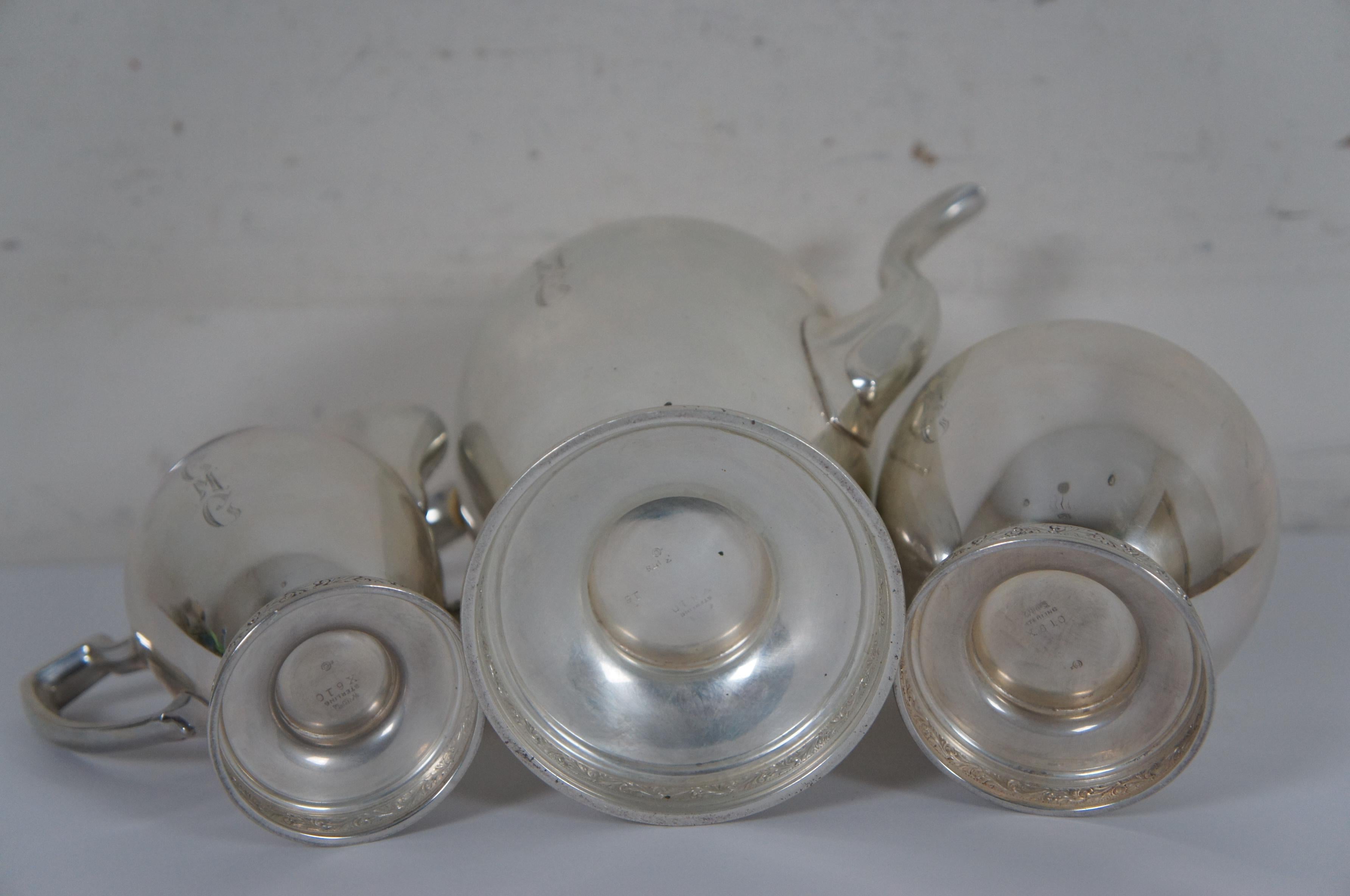 1936 Antique 3pc Reed & Barton X610 Sterling Silver Tea Coffee Serving Set 1194g For Sale 2