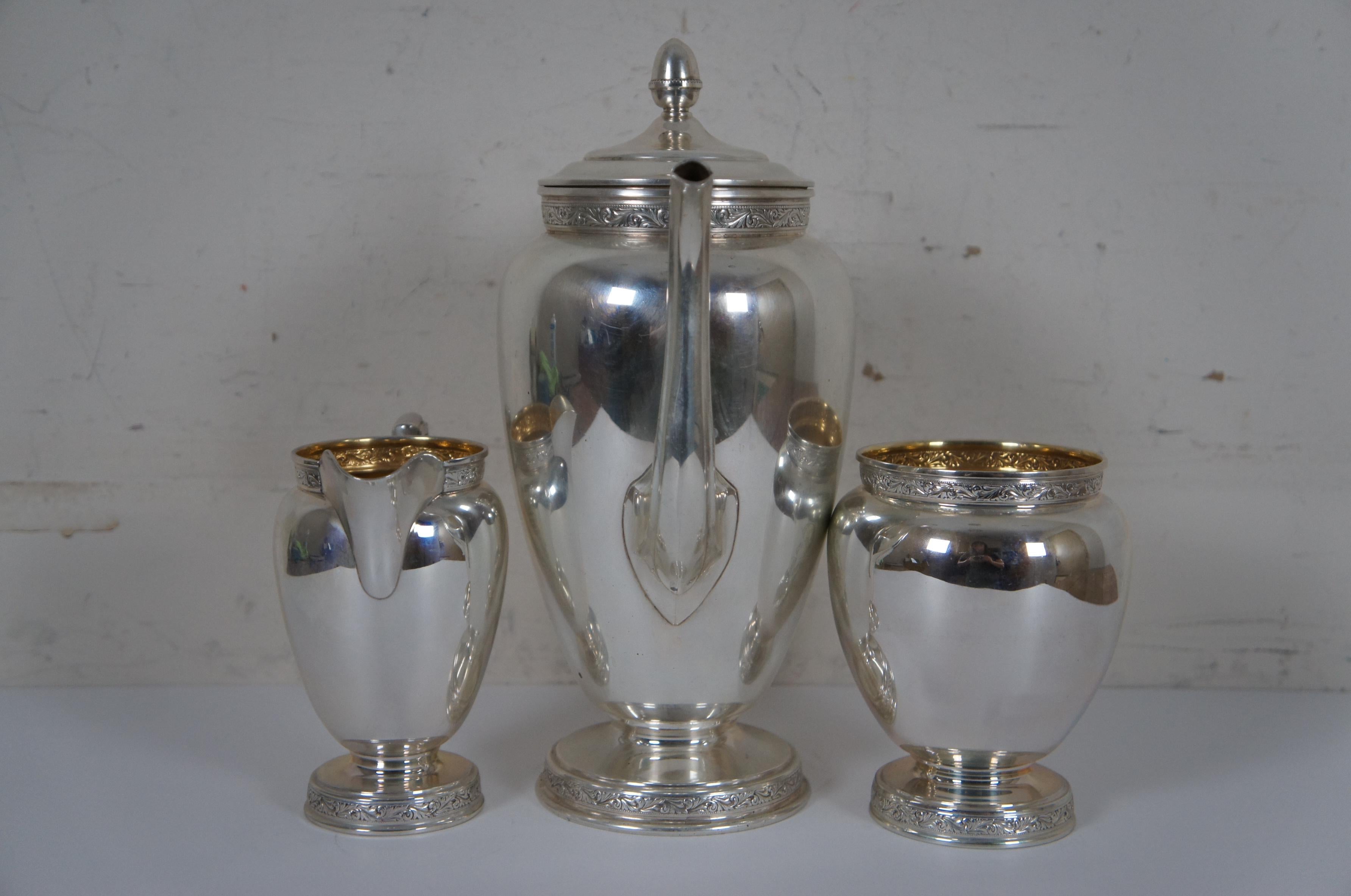 1936 Antique 3pc Reed & Barton X610 Sterling Silver Tea Coffee Serving Set 1194g In Good Condition For Sale In Dayton, OH