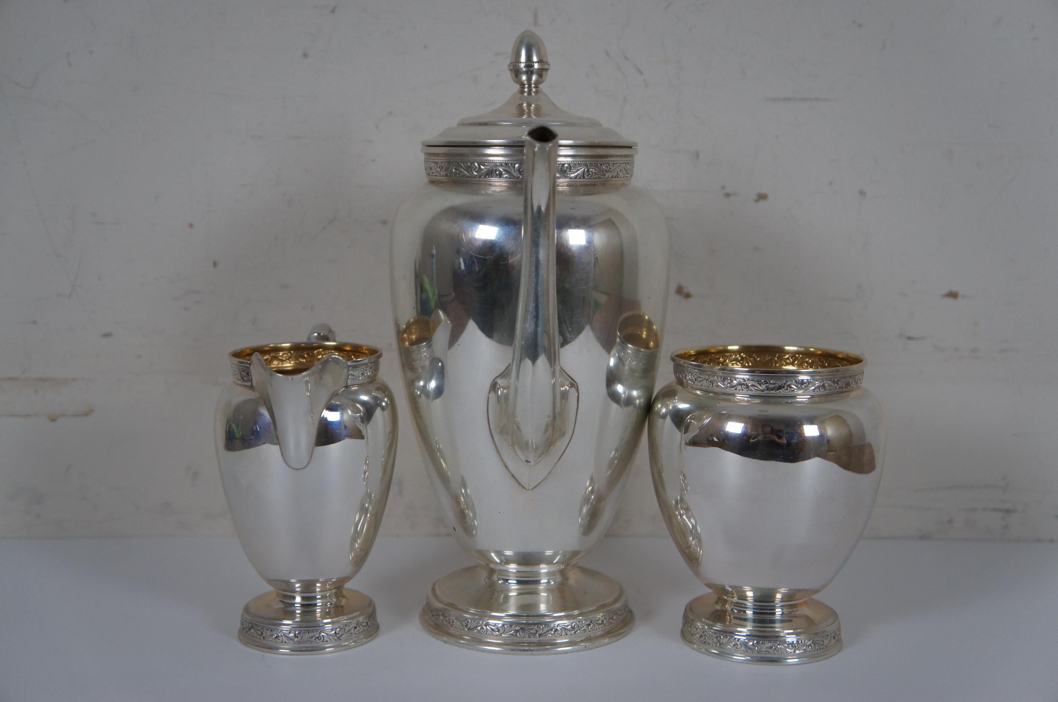 1936 3pc Reed & Barton X610 Sterling Silver Tea Coffee Serving Set 1194g In Good Condition For Sale In Dayton, OH