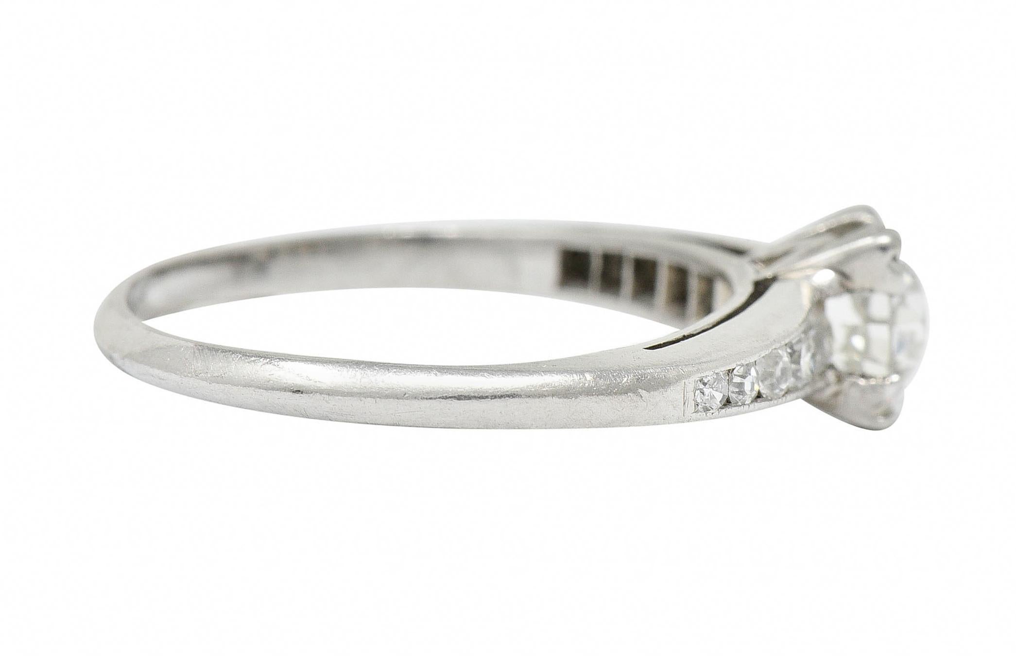 Old European Cut 1936 Art Deco 1.34 Carats Old European Diamond Platinum Engagement Ring