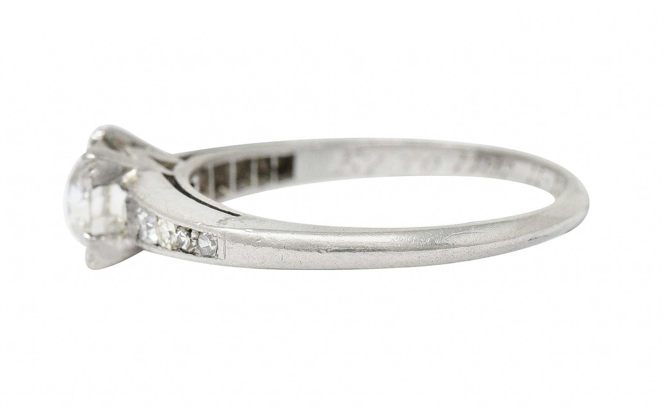 1936 Art Deco 1.34 Carats Old European Diamond Platinum Engagement Ring In Excellent Condition In Philadelphia, PA