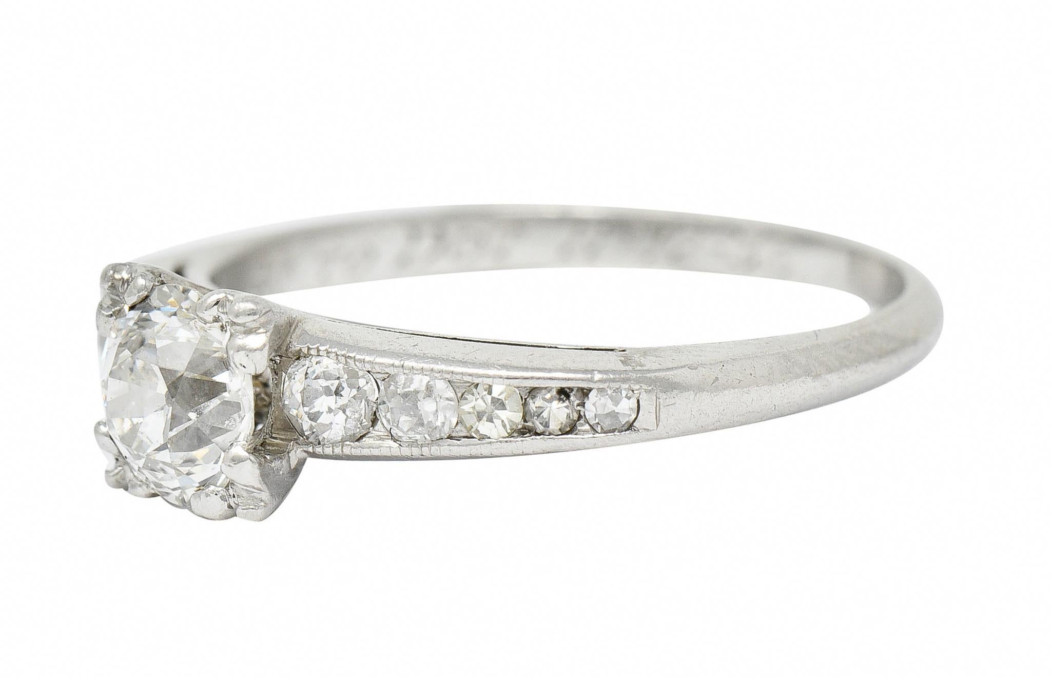 Women's or Men's 1936 Art Deco 1.34 Carats Old European Diamond Platinum Engagement Ring