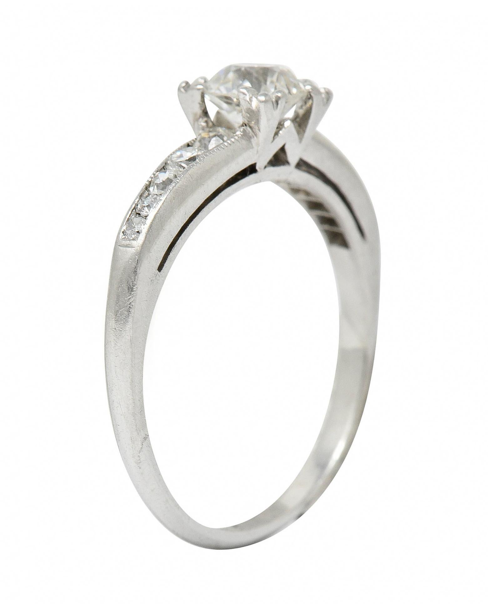 1936 Art Deco 1.34 Carats Old European Diamond Platinum Engagement Ring 4