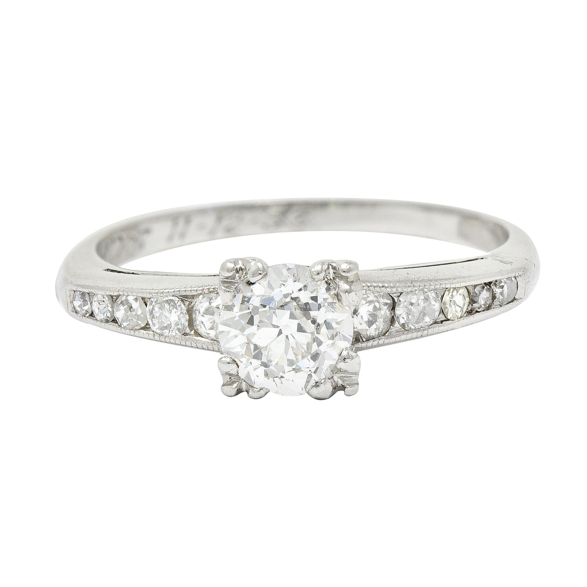 1936 Art Deco 1.34 Carats Old European Diamond Platinum Engagement Ring