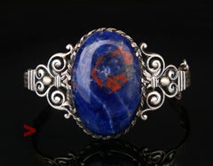 1936 Bangle Bracelet natural 45ct. Sodolite solid 813 Silver / 43 gr