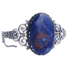 1936 Bangle Bracelet natural 45ct. Sodolite solid 813 Silver / 43 gr