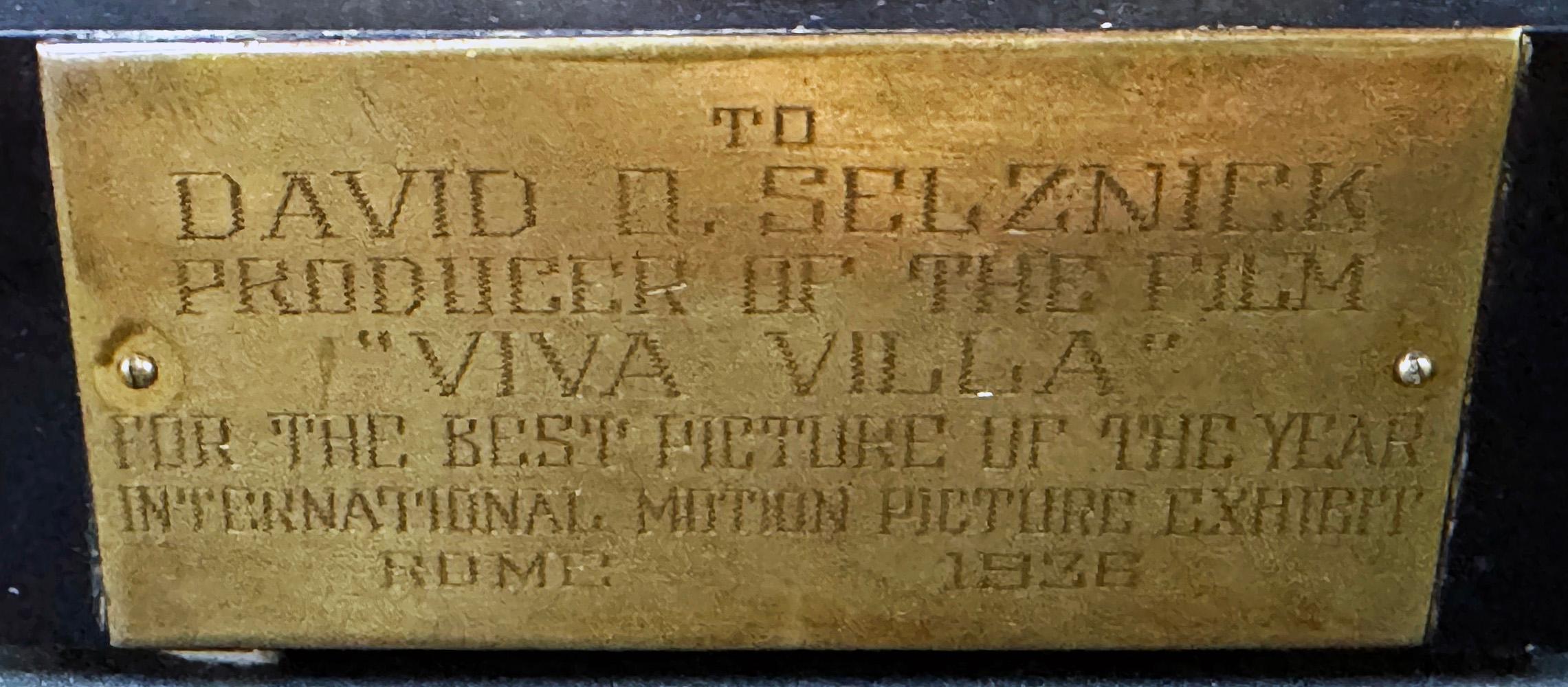 Mid-20th Century 1936 Best Picture Award to Selznick for 