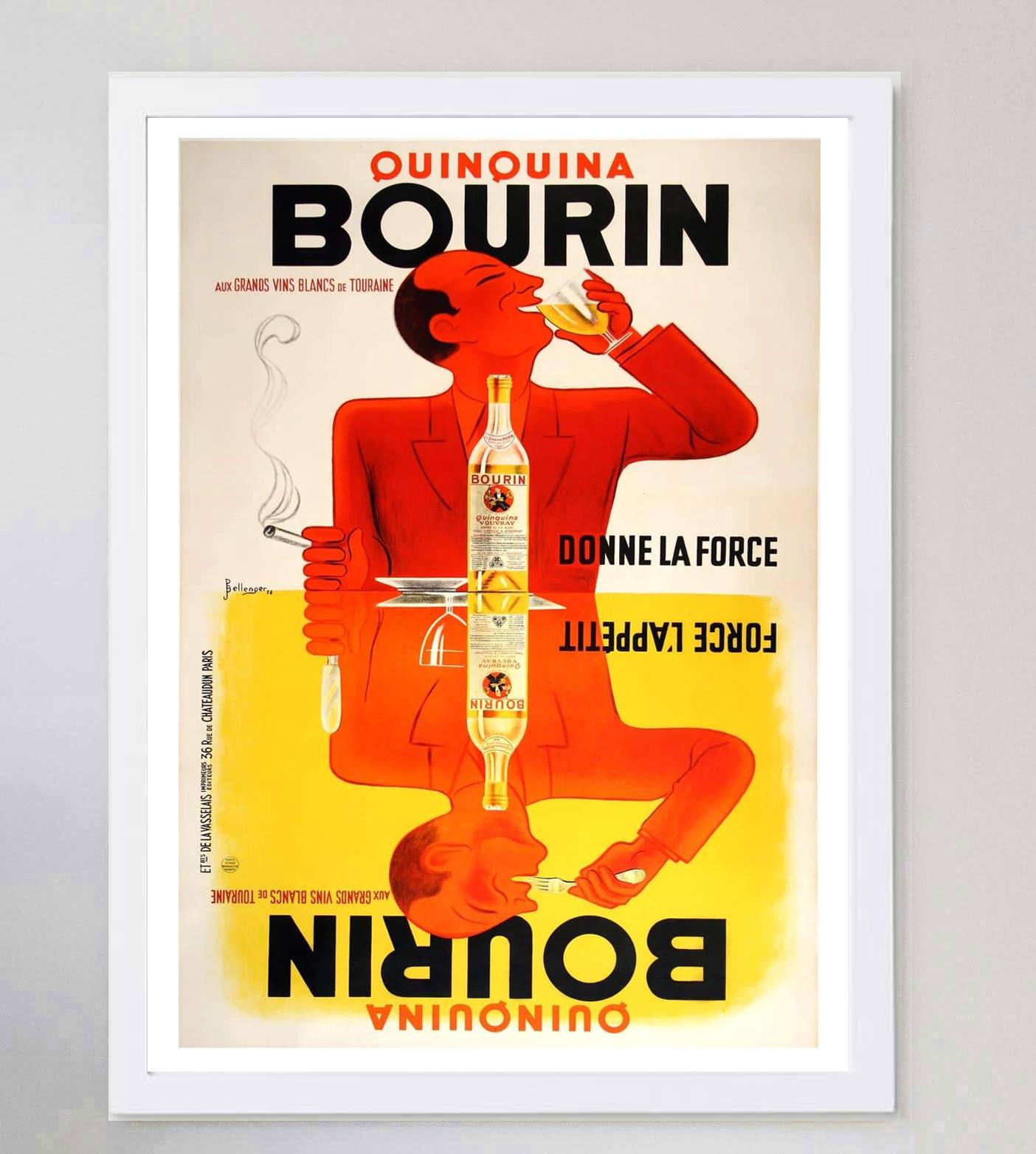 1936 Bourin Quinquina Original Vintage Poster In Good Condition In Winchester, GB