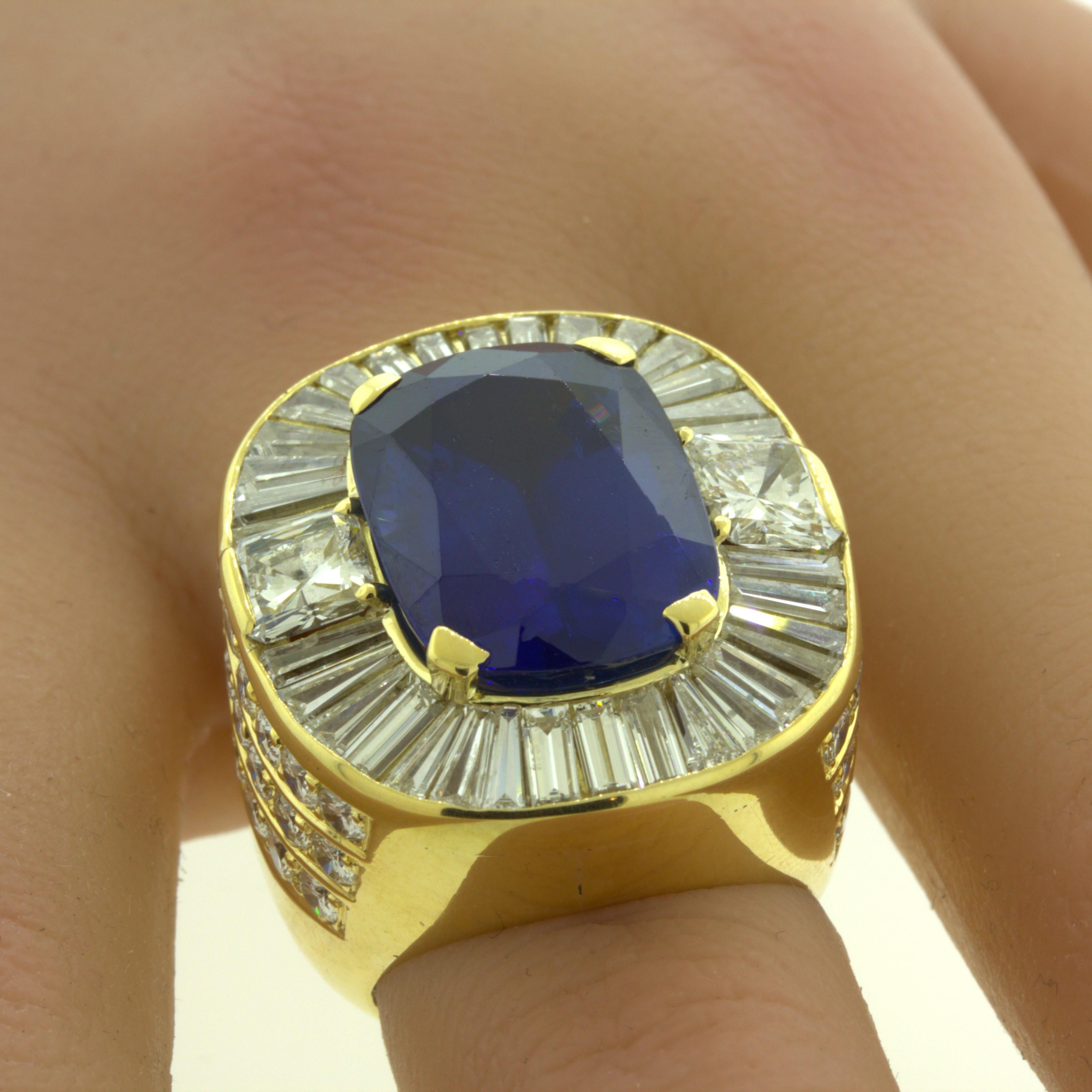 19.36 Carat Ceylon Sapphire Diamond 18K Yellow Gold Cocktail Ring, GIA Certified For Sale 6