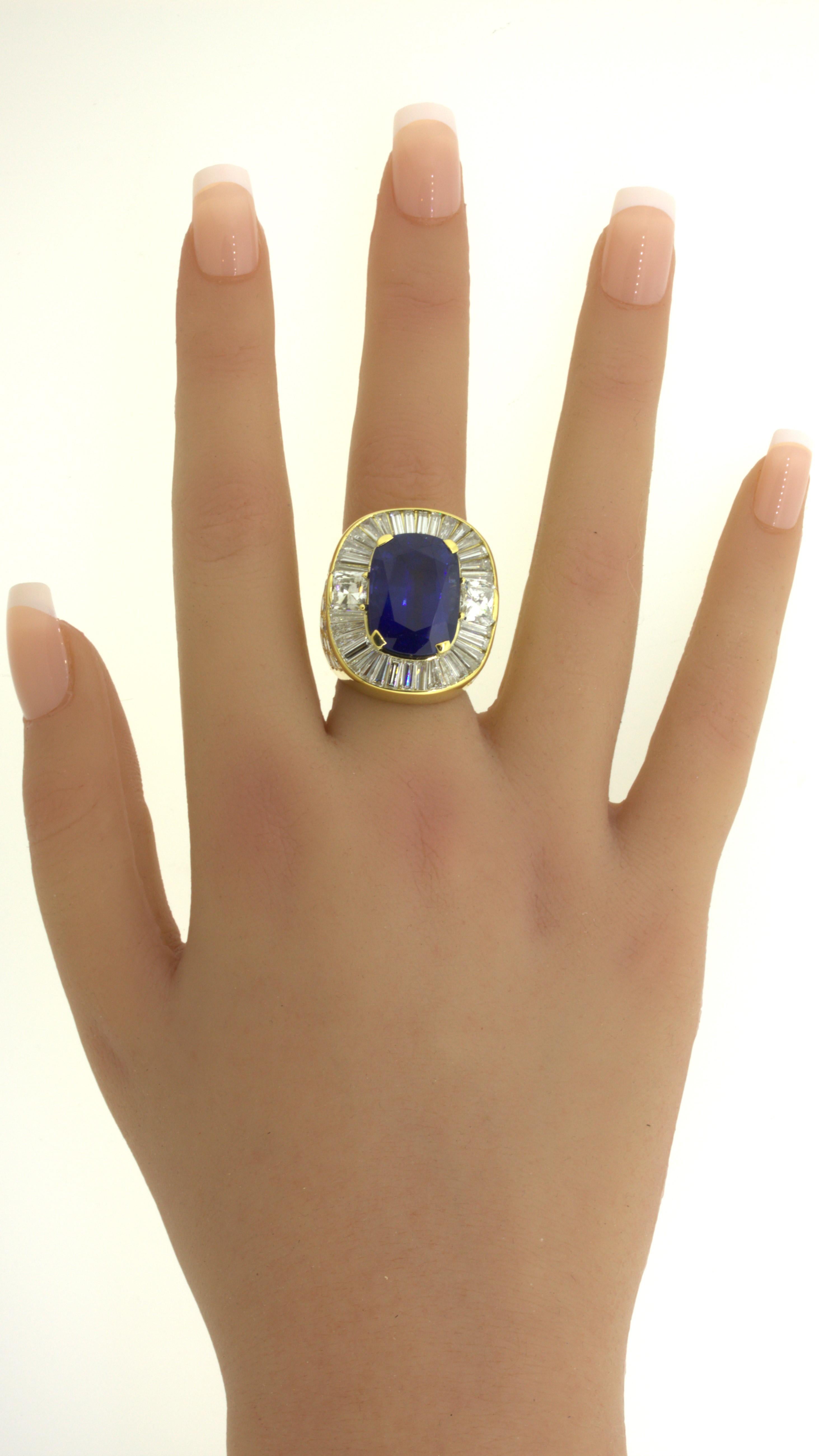 19.36 Carat Ceylon Sapphire Diamond 18K Yellow Gold Cocktail Ring, GIA Certified For Sale 8