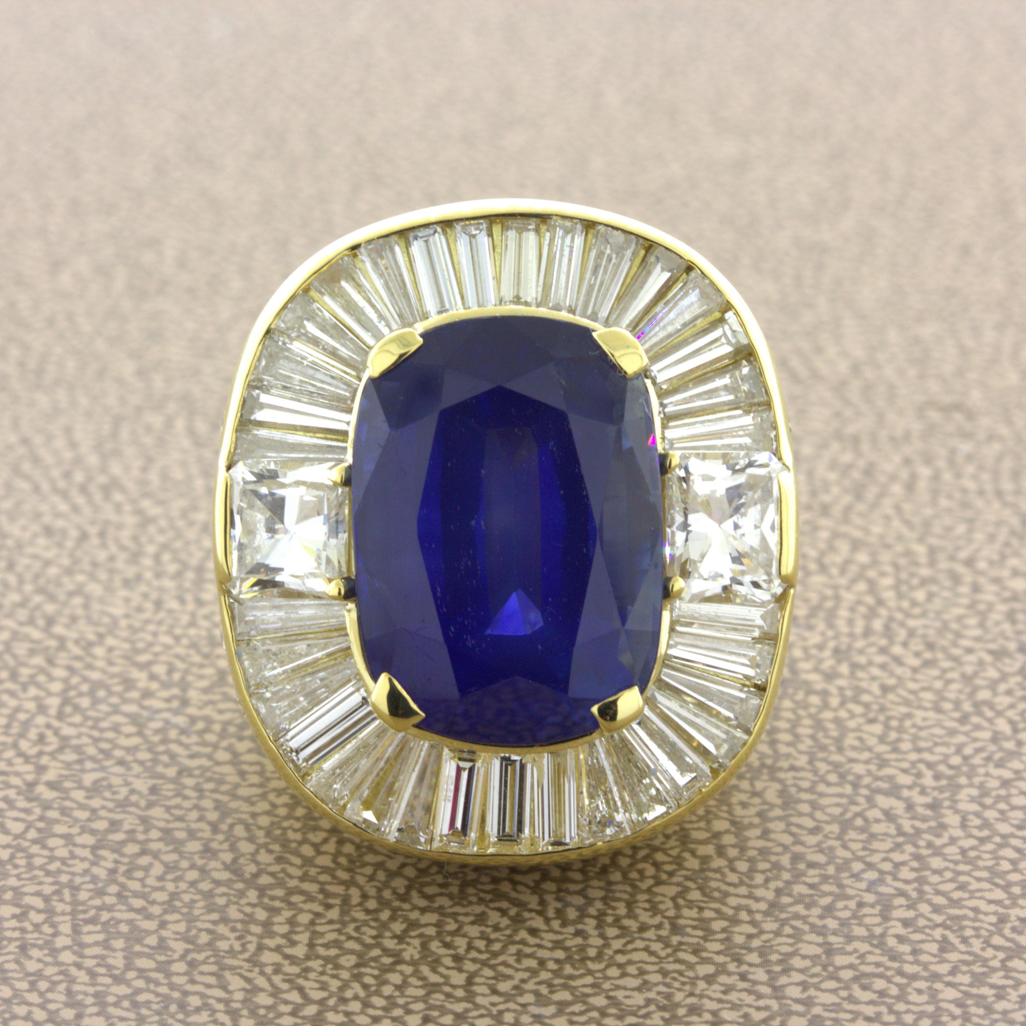 Women's or Men's 19.36 Carat Ceylon Sapphire Diamond 18K Yellow Gold Cocktail Ring, GIA Certified For Sale