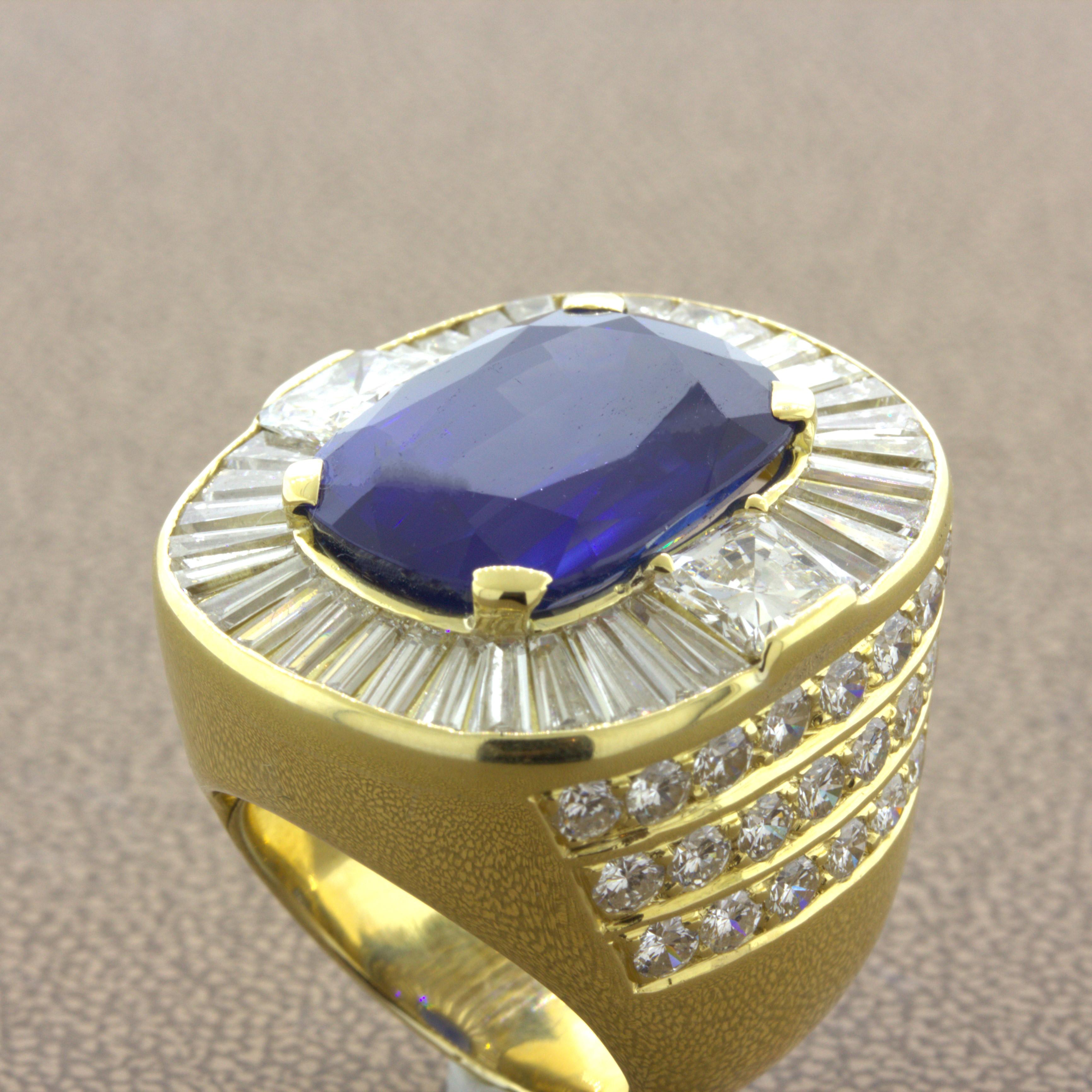 19.36 Carat Ceylon Sapphire Diamond 18K Yellow Gold Cocktail Ring, GIA Certified For Sale 1