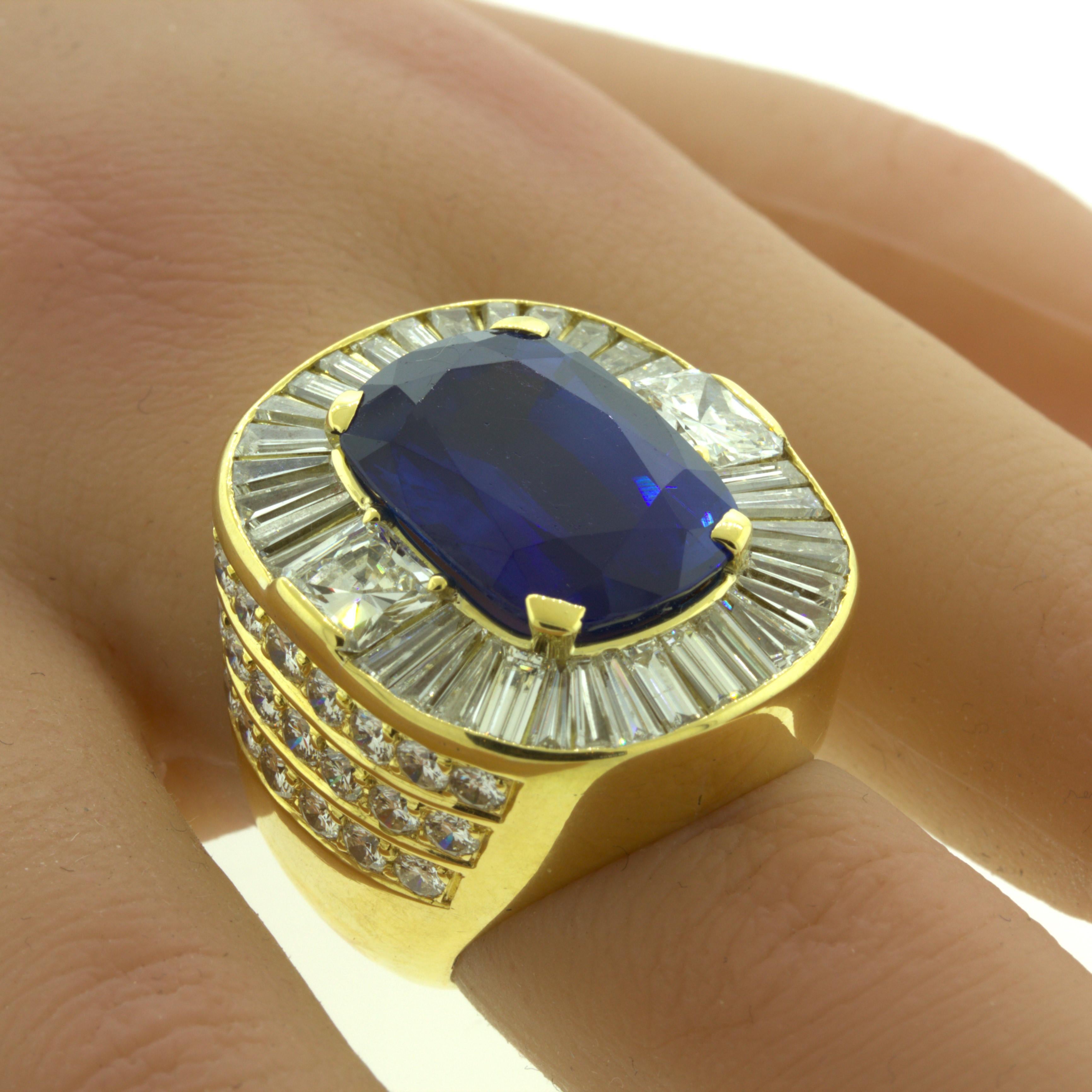 19.36 Carat Ceylon Sapphire Diamond 18K Yellow Gold Cocktail Ring, GIA Certified For Sale 2