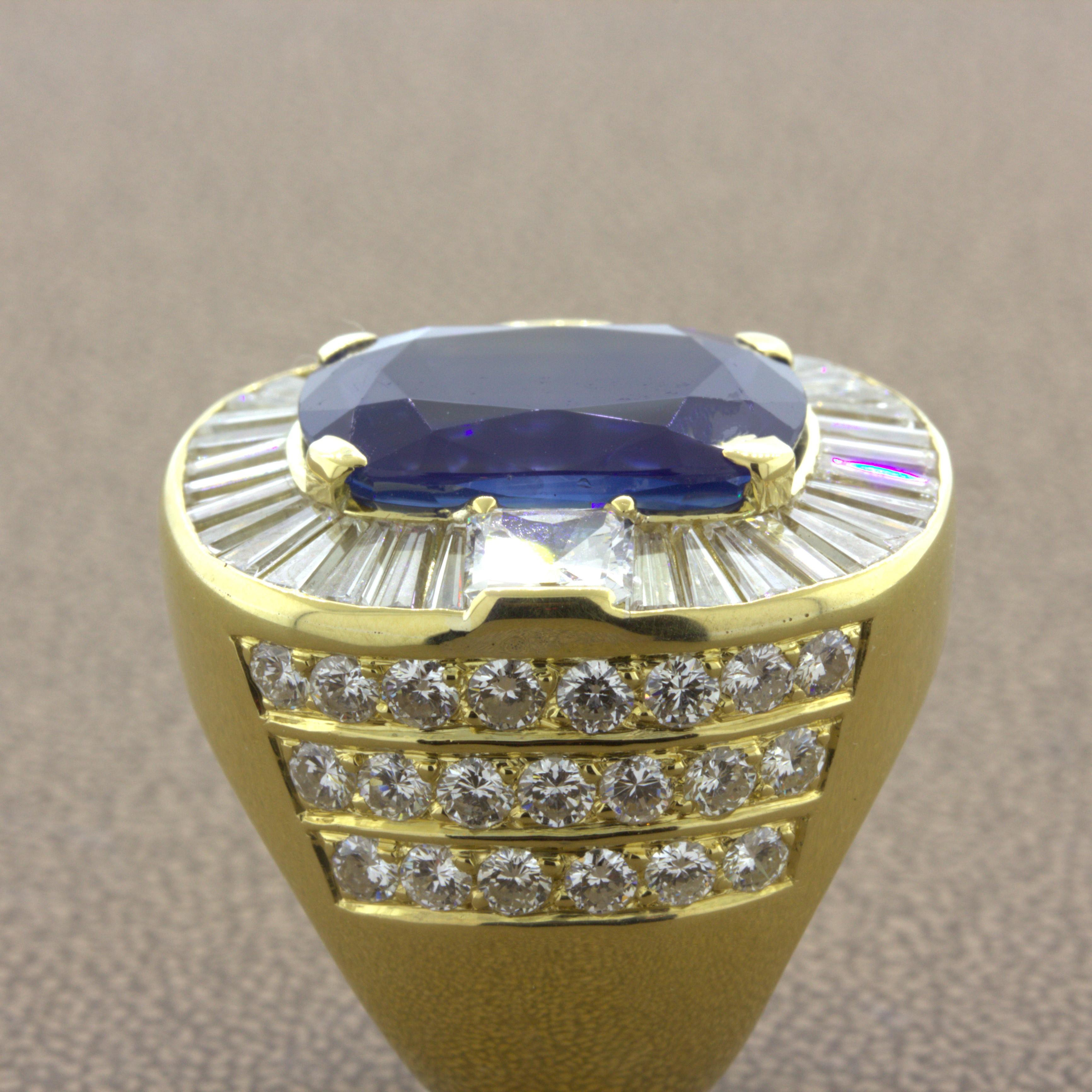 19.36 Carat Ceylon Sapphire Diamond 18K Yellow Gold Cocktail Ring, GIA Certified For Sale 3