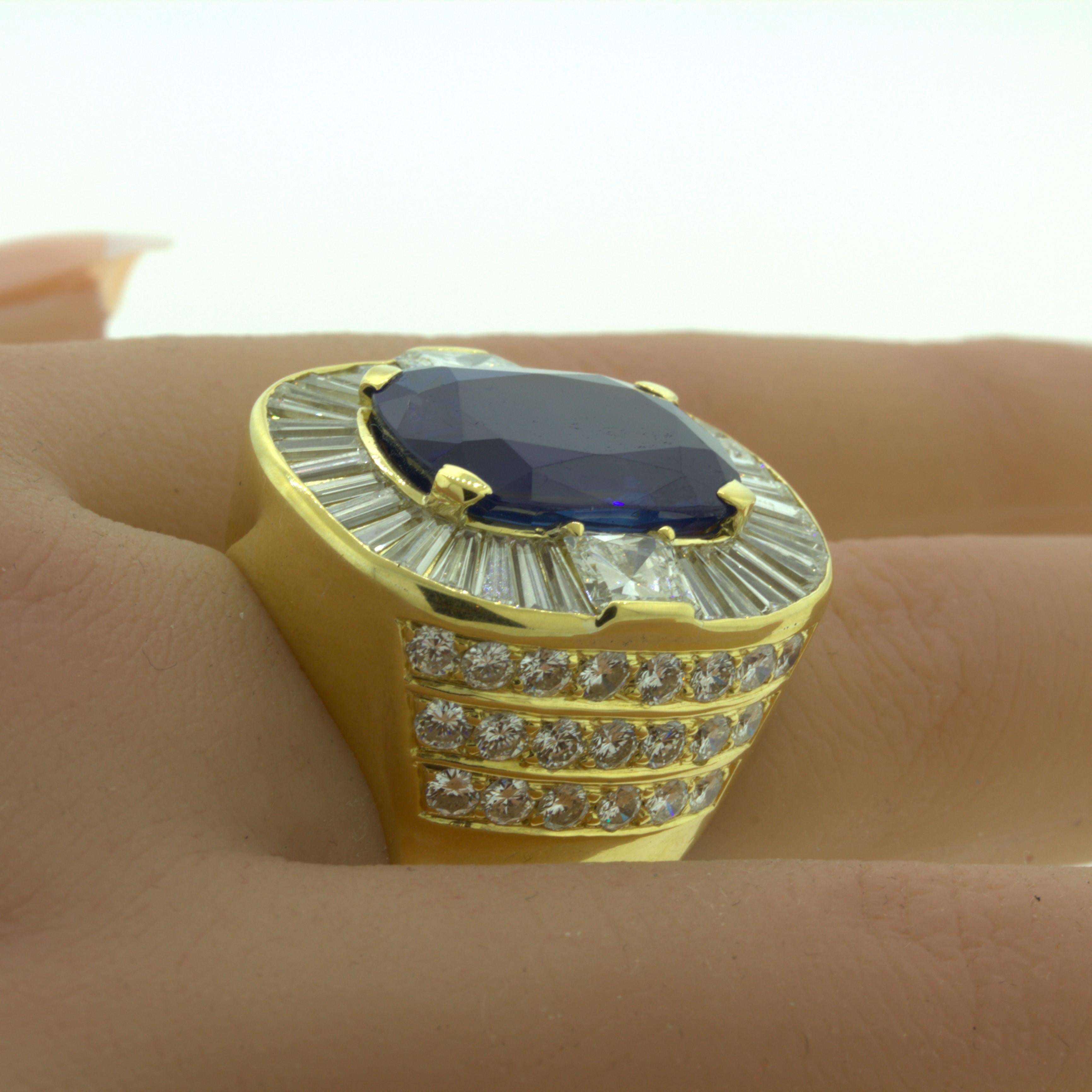 19.36 Carat Ceylon Sapphire Diamond 18K Yellow Gold Cocktail Ring, GIA Certified For Sale 4