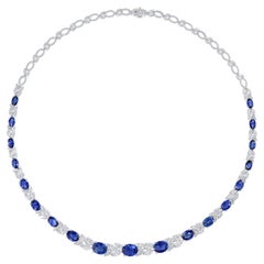 19.36 Carat Oval Cut Blue Sapphire and 10.47 Carat White Diamond Luxury Necklace