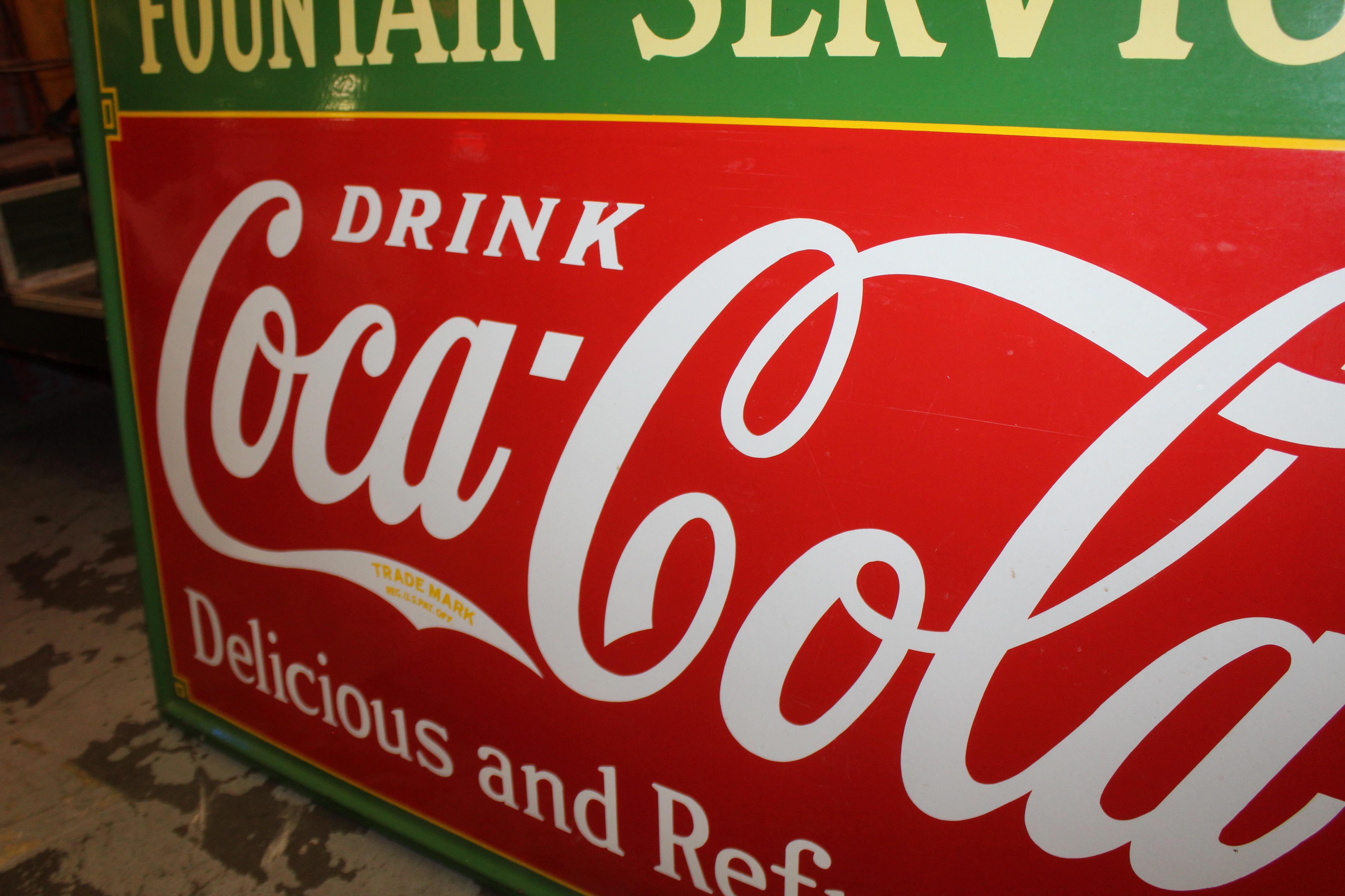 1936 Coca-Cola Porcelain Fountain Service Sign In Good Condition For Sale In Orange, CA