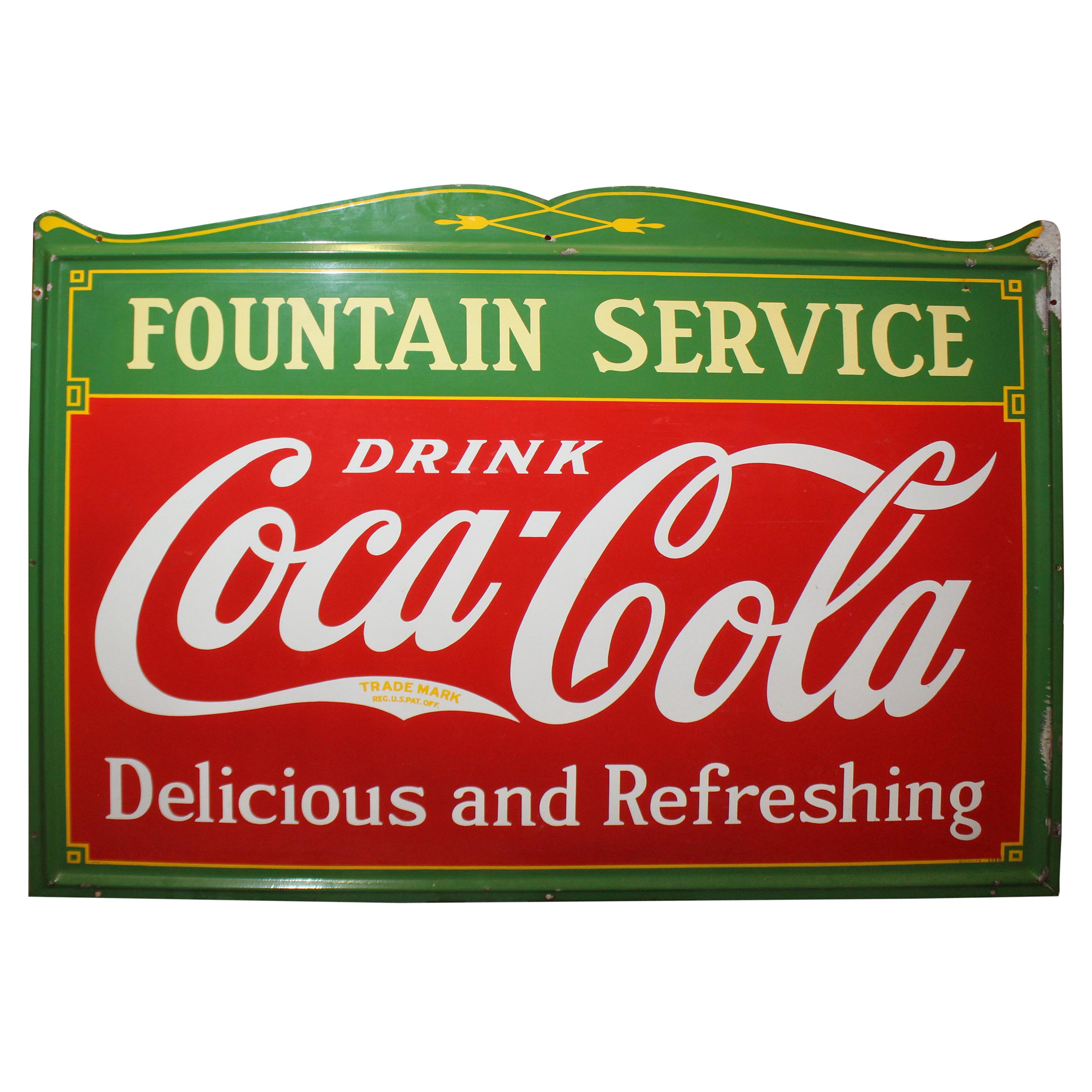 1936 Coca-Cola Porcelain Fountain Service Sign For Sale