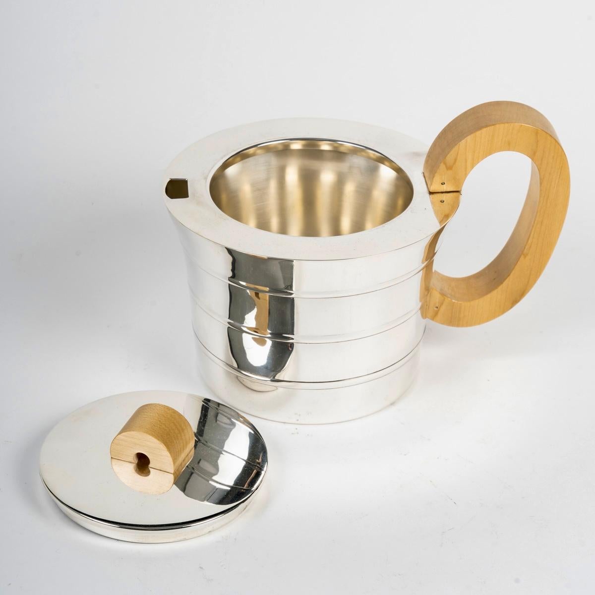 French 1936 Jean Puiforcat Art Deco Tea & Coffee Set Epsilon Sterling Silver And Walnut