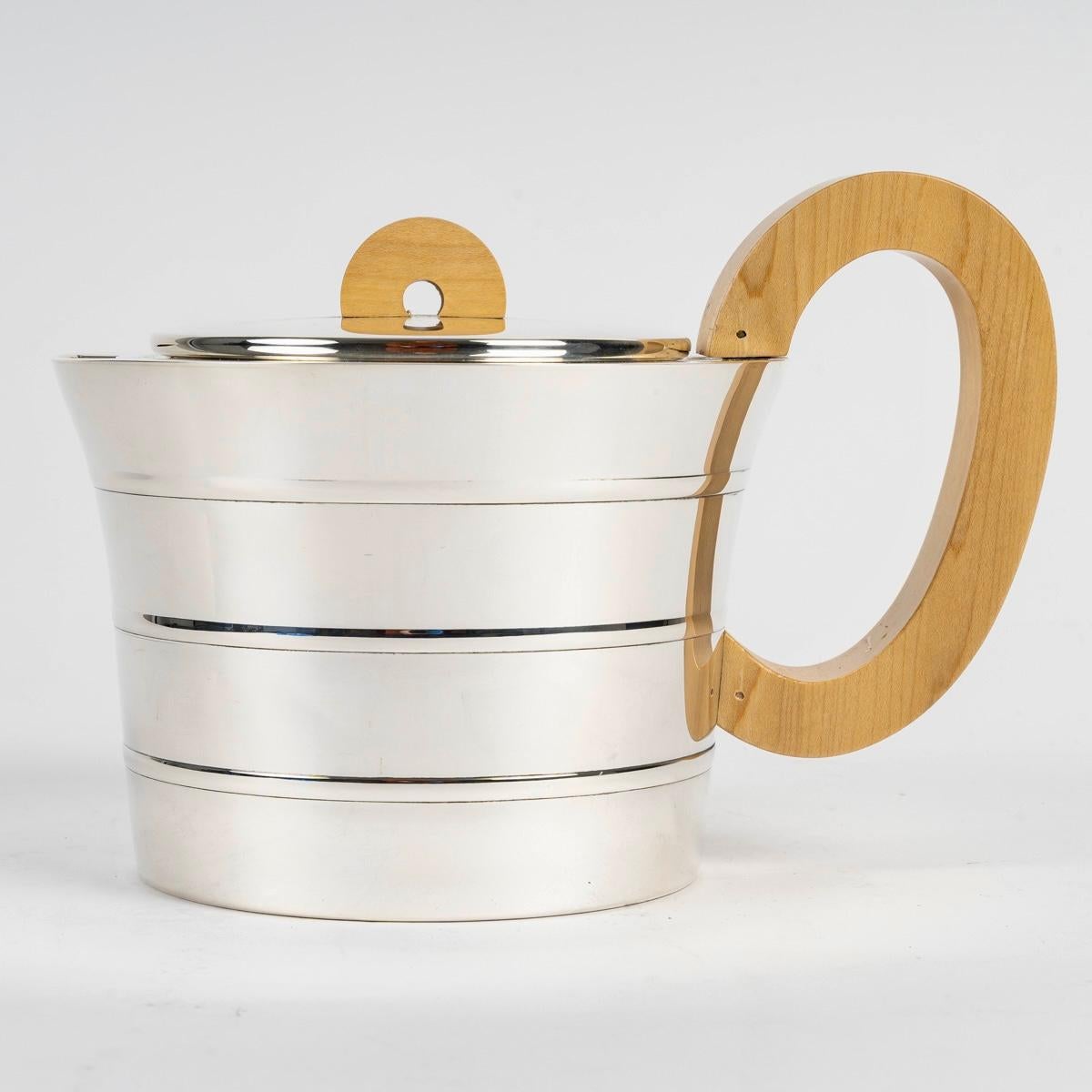 French 1936 Jean Puiforcat Art Deco Tea & Coffee Set Epsilon Sterling Silver And Walnut