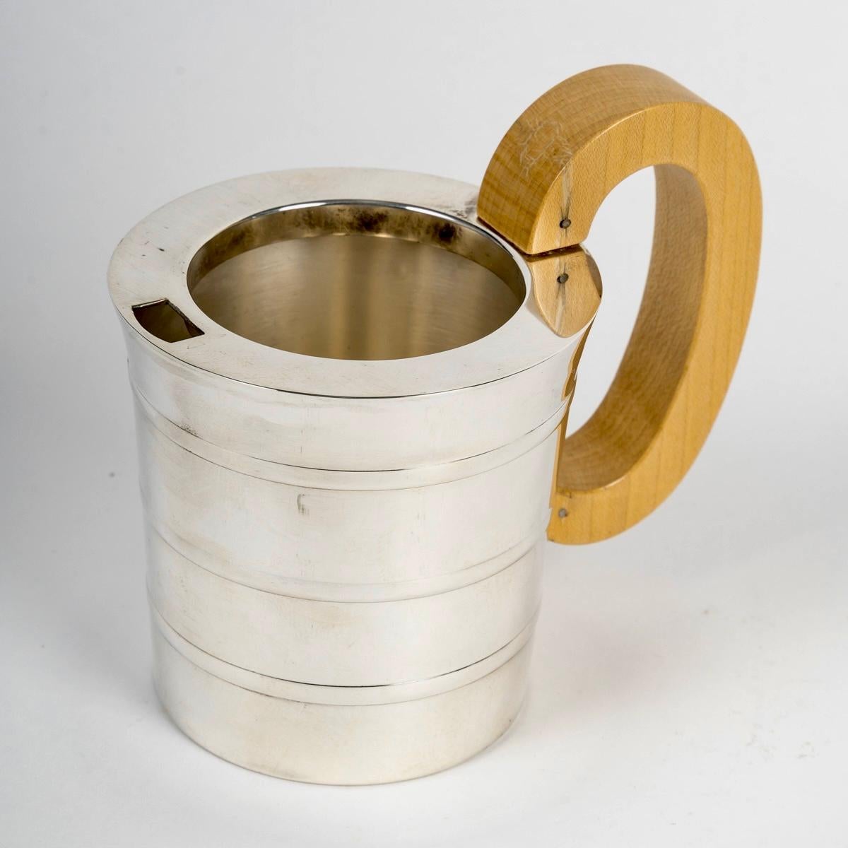 1936 Jean Puiforcat Art Deco Tea & Coffee Set Epsilon Sterling Silver And Walnut In Good Condition In Boulogne Billancourt, FR