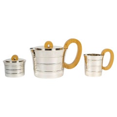 1936 Jean Puiforcat Art Deco Tea & Coffee Set Epsilon Sterling Silver And Walnut