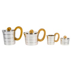 1936 Jean Puiforcat Art Deco Tea & Coffee Set Epsilon Sterling Silver And Walnut