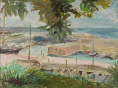 1930s oil painting on canvas ofa French Marina by Swedish artist Gertrude de Val