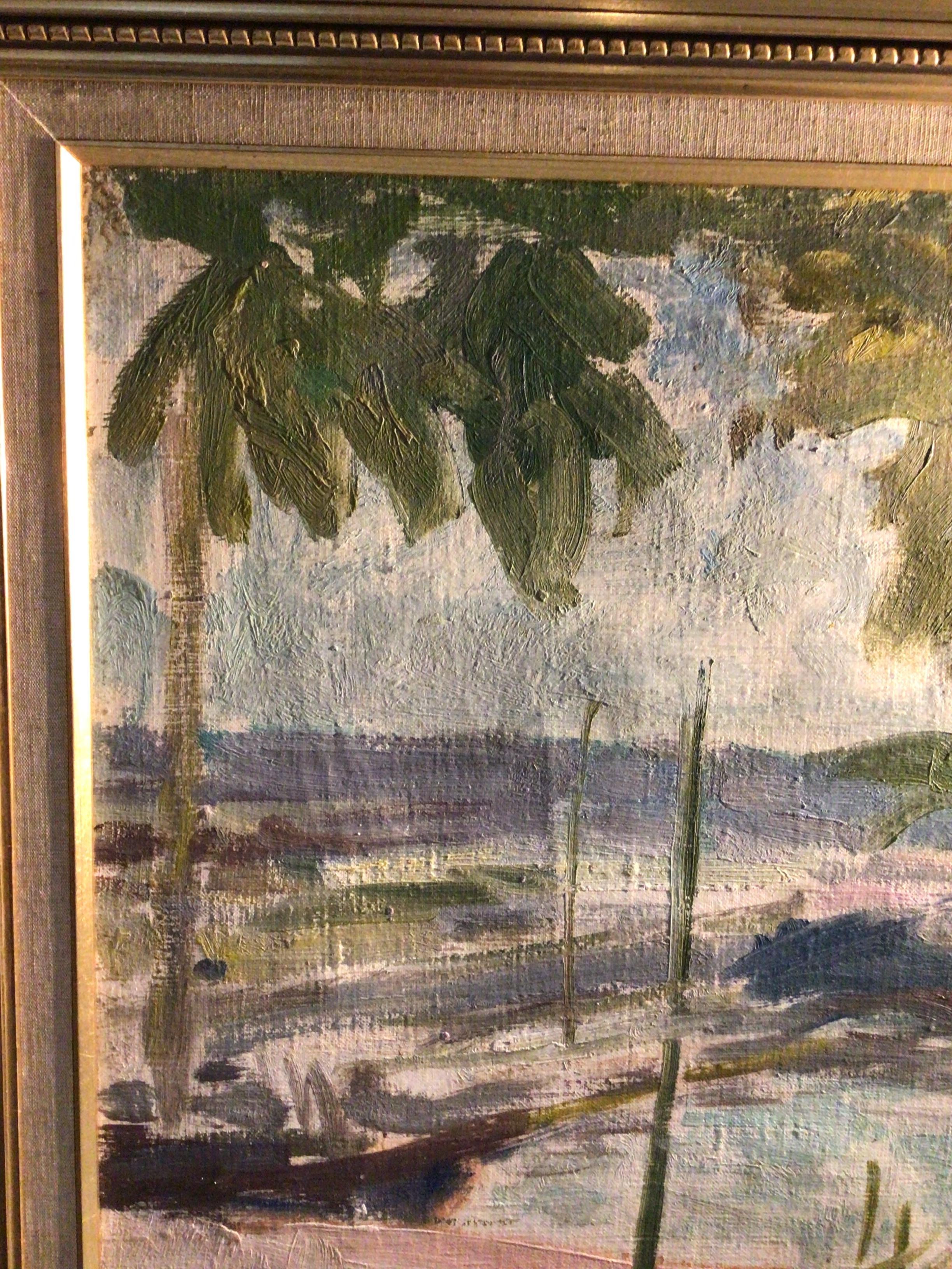 A olio Dipinto a olio su tela del 1930 di una Marina francese dell'artista svedese Gertrude de Val in vendita