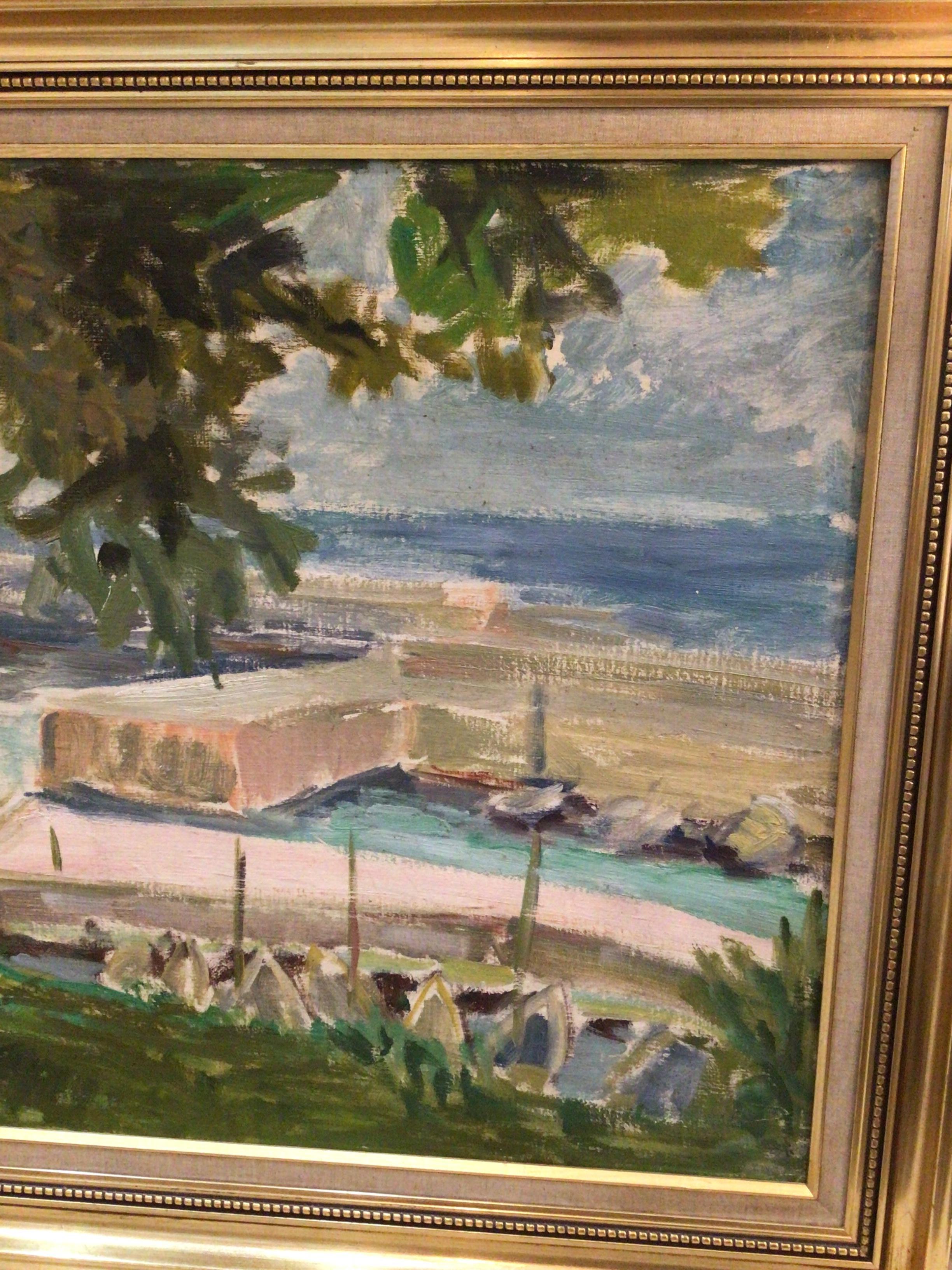 Milieu du XXe siècle 1936 Peinture à l'huile d'une Marina française par l'artiste suédoise Gertrude de Val  en vente