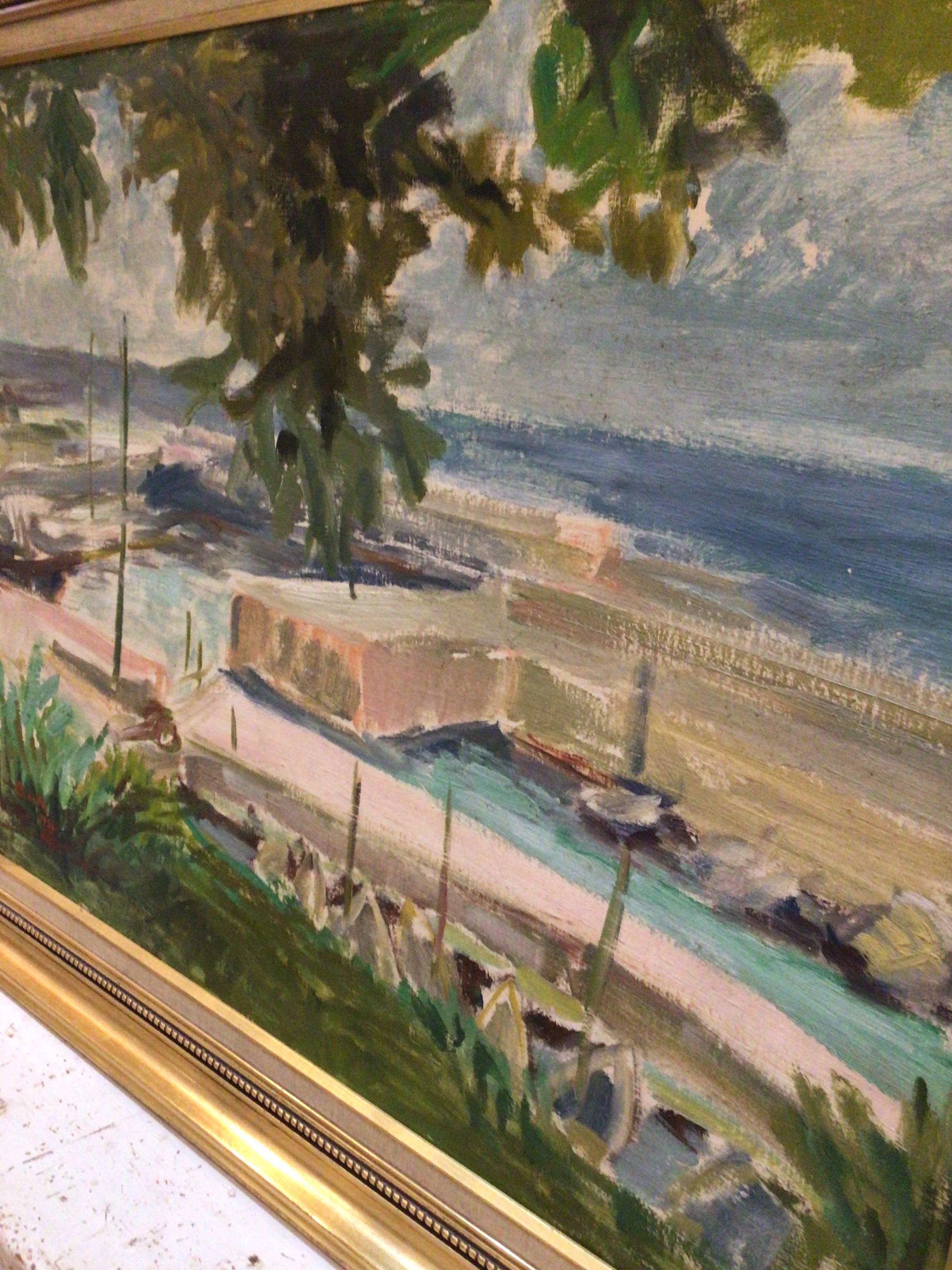 Metà XX secolo Dipinto a olio su tela del 1930 di una Marina francese dell'artista svedese Gertrude de Val in vendita
