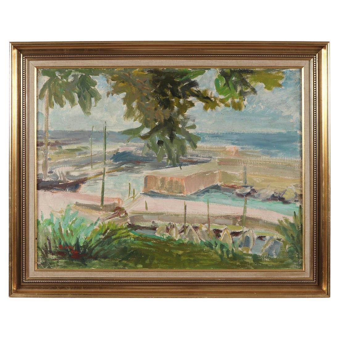 Dipinto a olio su tela del 1930 di una Marina francese dell'artista svedese Gertrude de Val in vendita
