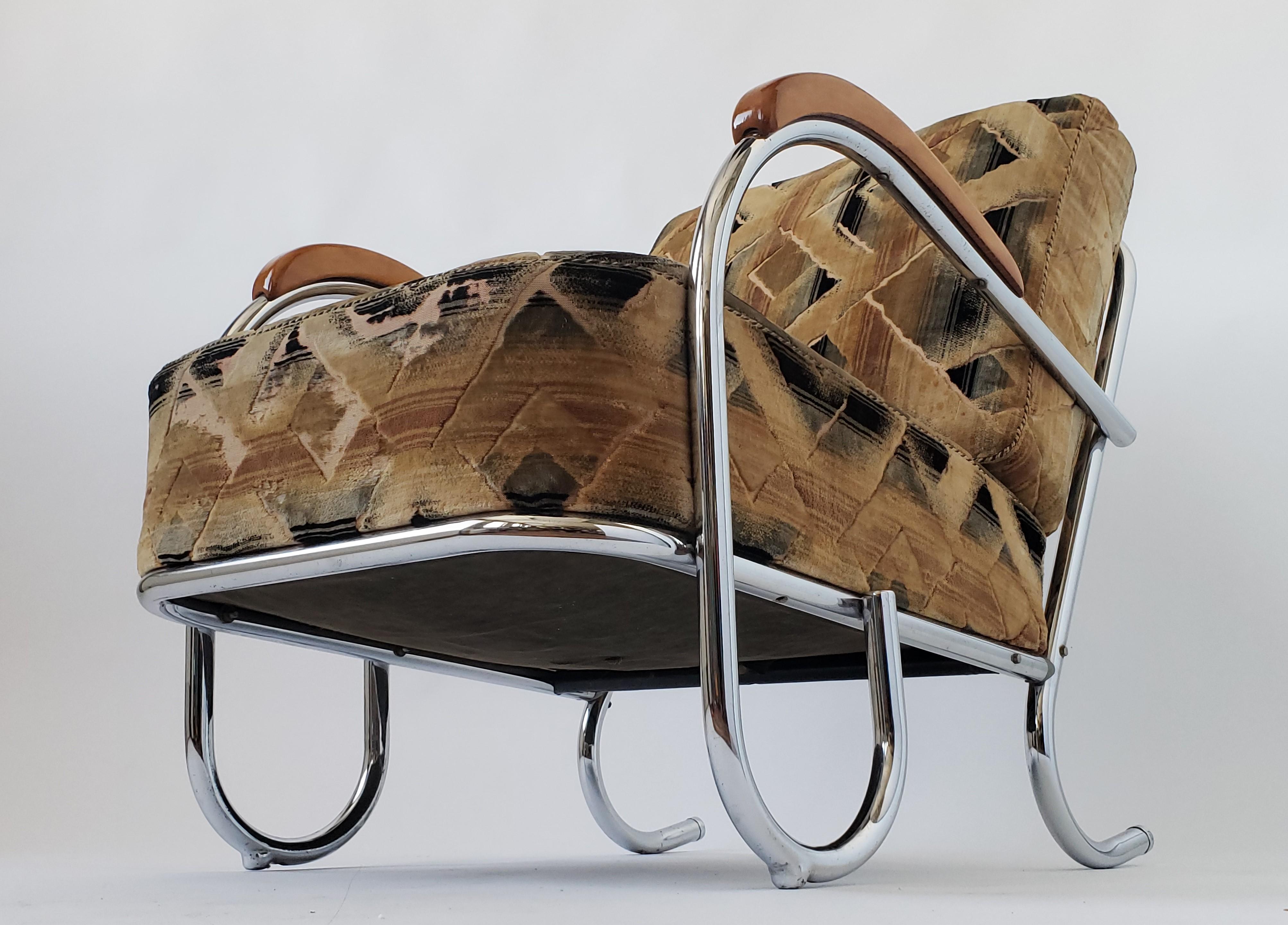 1936 Pair of Art Deco / Bauhaus Tubular Lounge Chair with Original Fabric 5