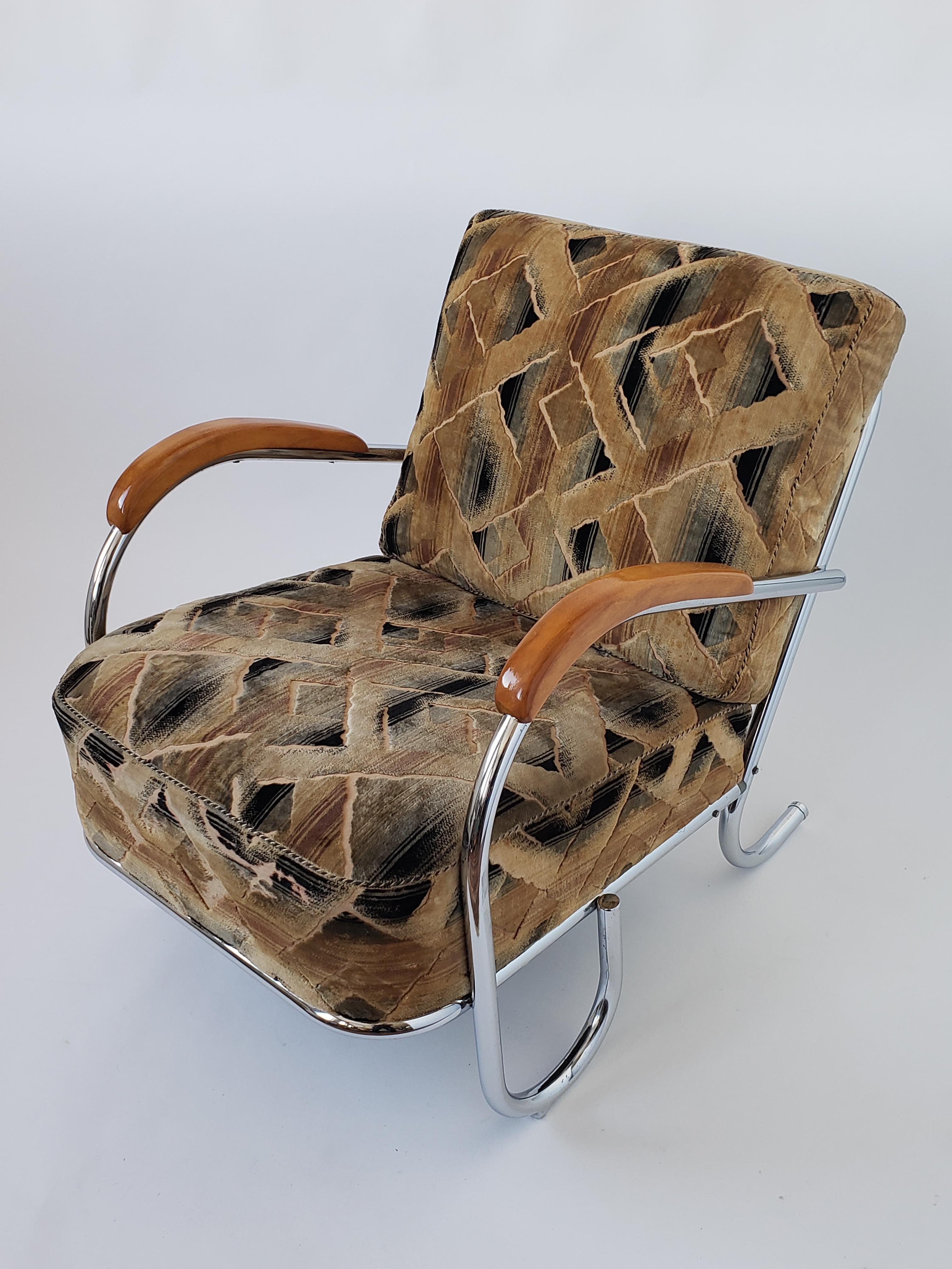 1936 Pair of Art Deco / Bauhaus Tubular Lounge Chair with Original Fabric 6