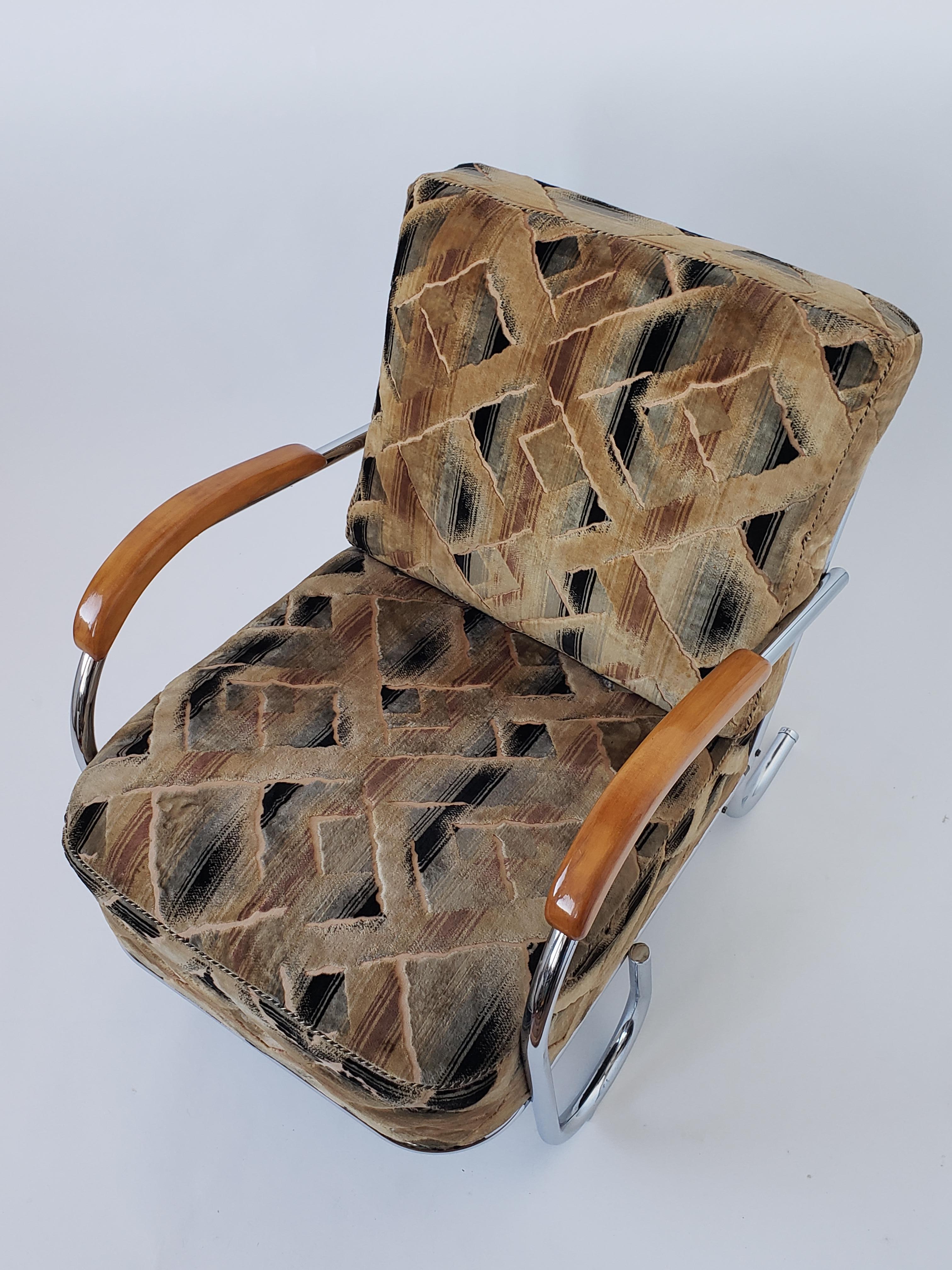 1936 Pair of Art Deco / Bauhaus Tubular Lounge Chair with Original Fabric 7