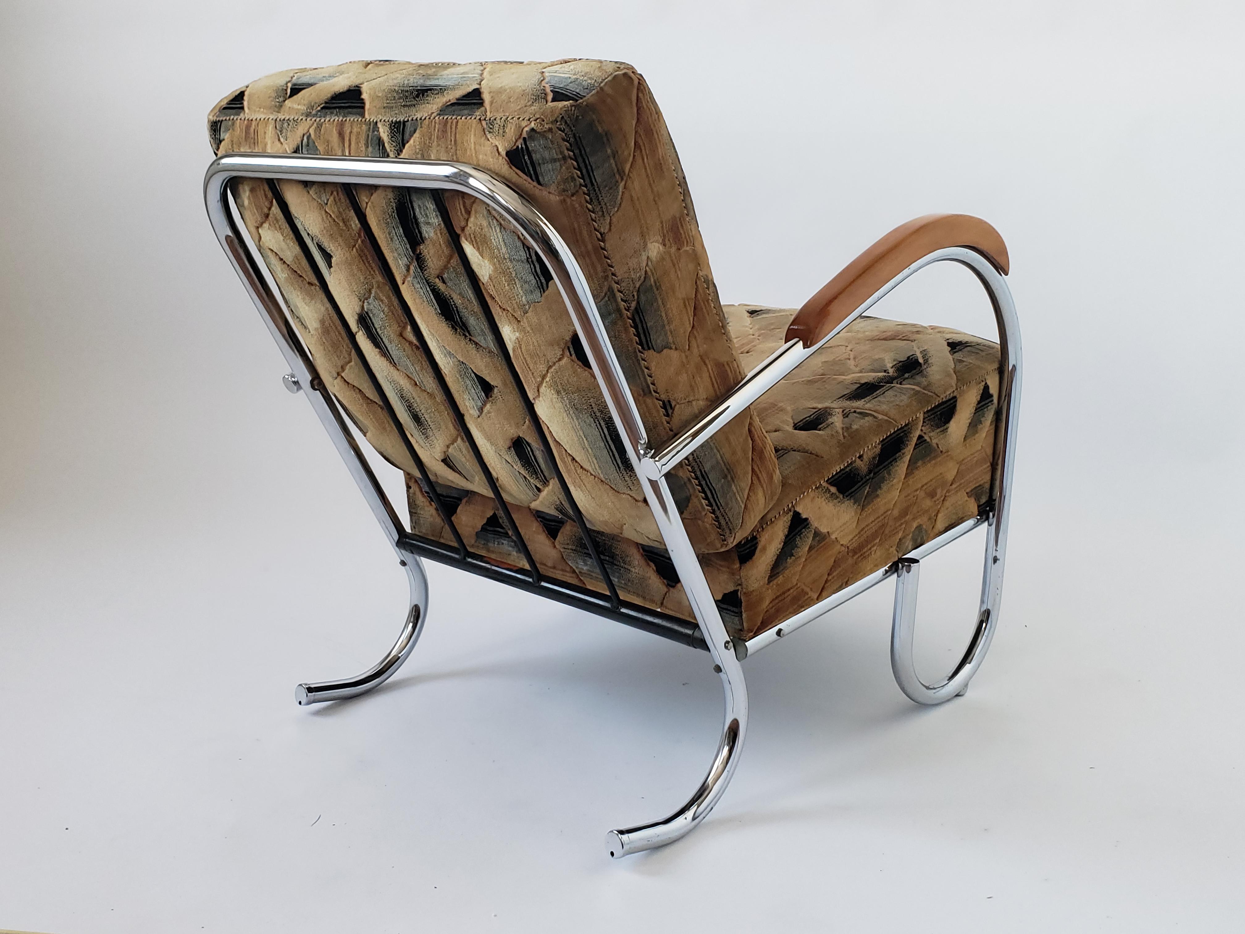 1936 Pair of Art Deco / Bauhaus Tubular Lounge Chair with Original Fabric 8