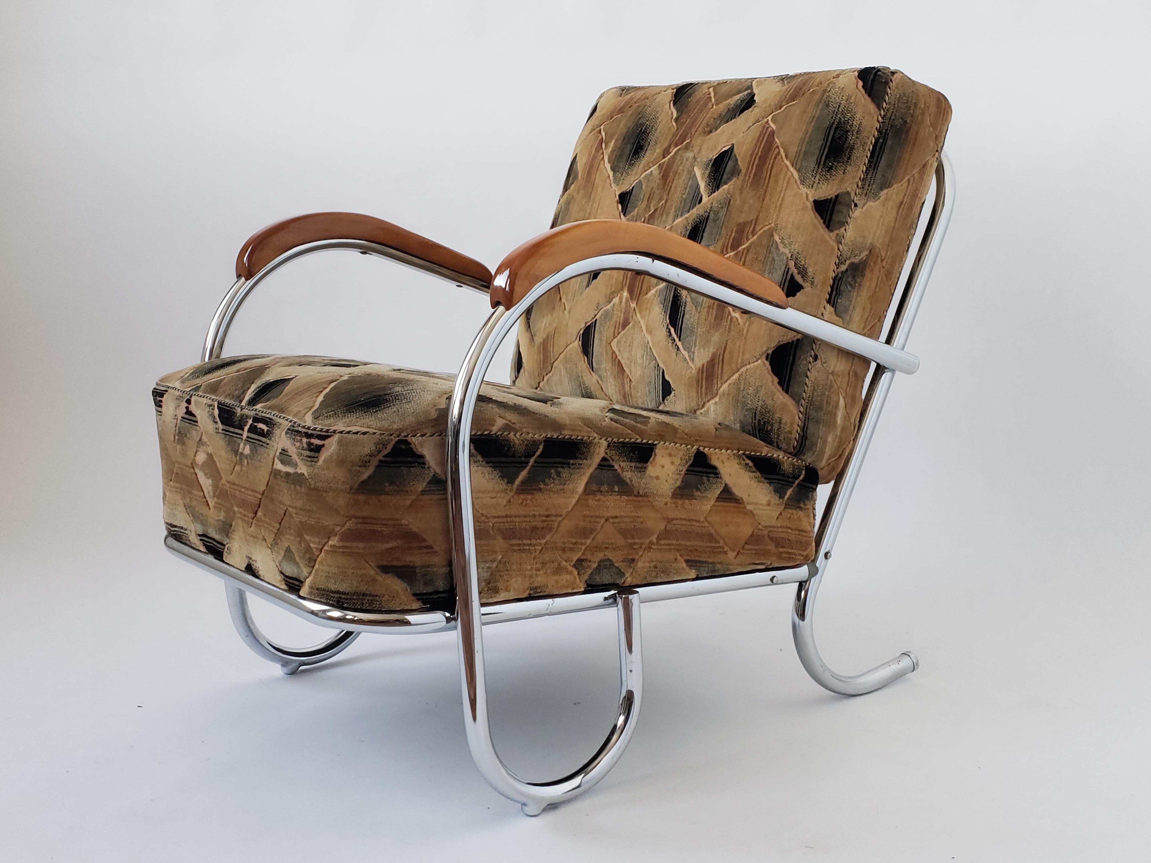 1936 Pair of Art Deco / Bauhaus Tubular Lounge Chair with Original Fabric 9