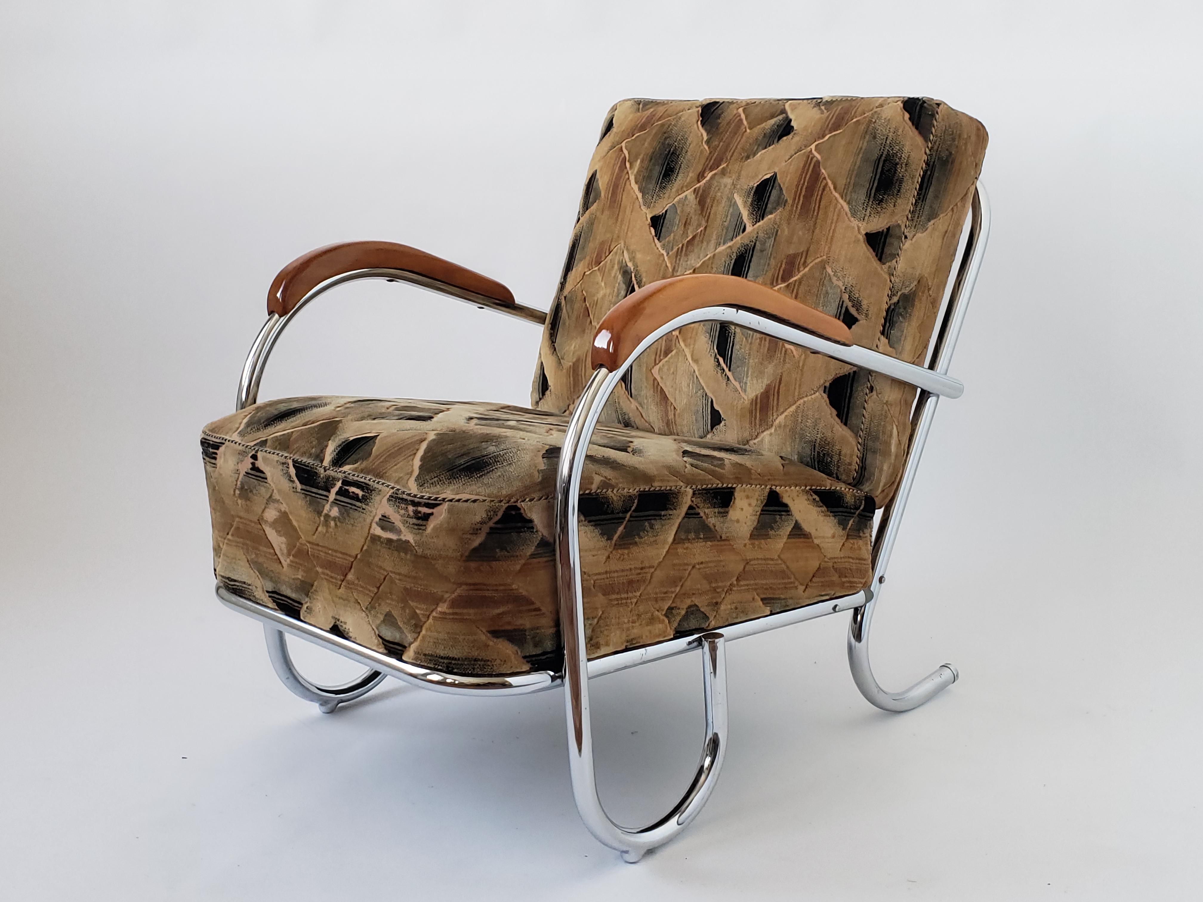 1936 Pair of Art Deco / Bauhaus Tubular Lounge Chair with Original Fabric 10