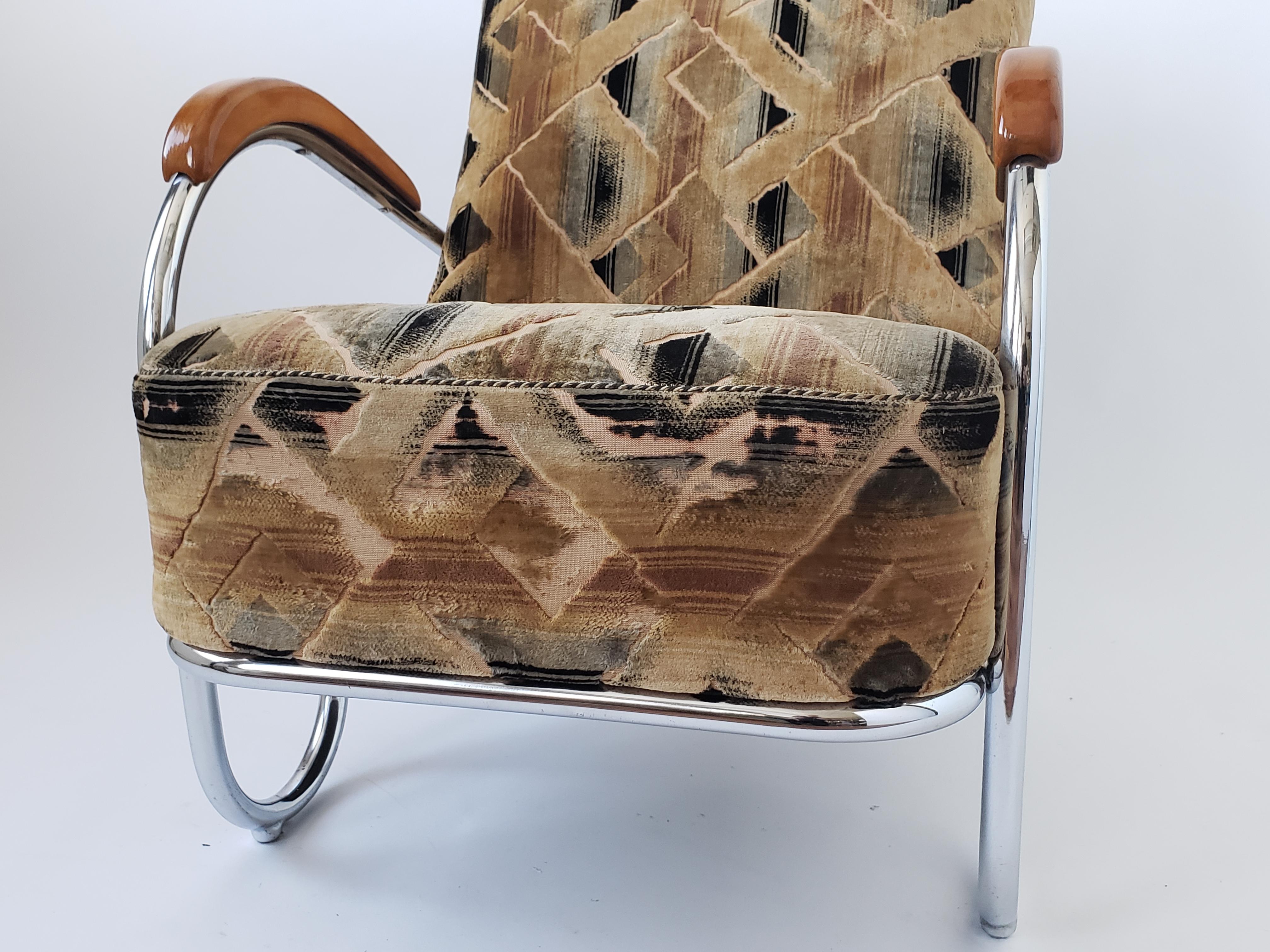 1936 Pair of Art Deco / Bauhaus Tubular Lounge Chair with Original Fabric 11
