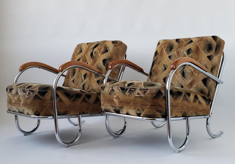 1936 Pair of Art Deco / Bauhaus Tubular Lounge Chair with Original