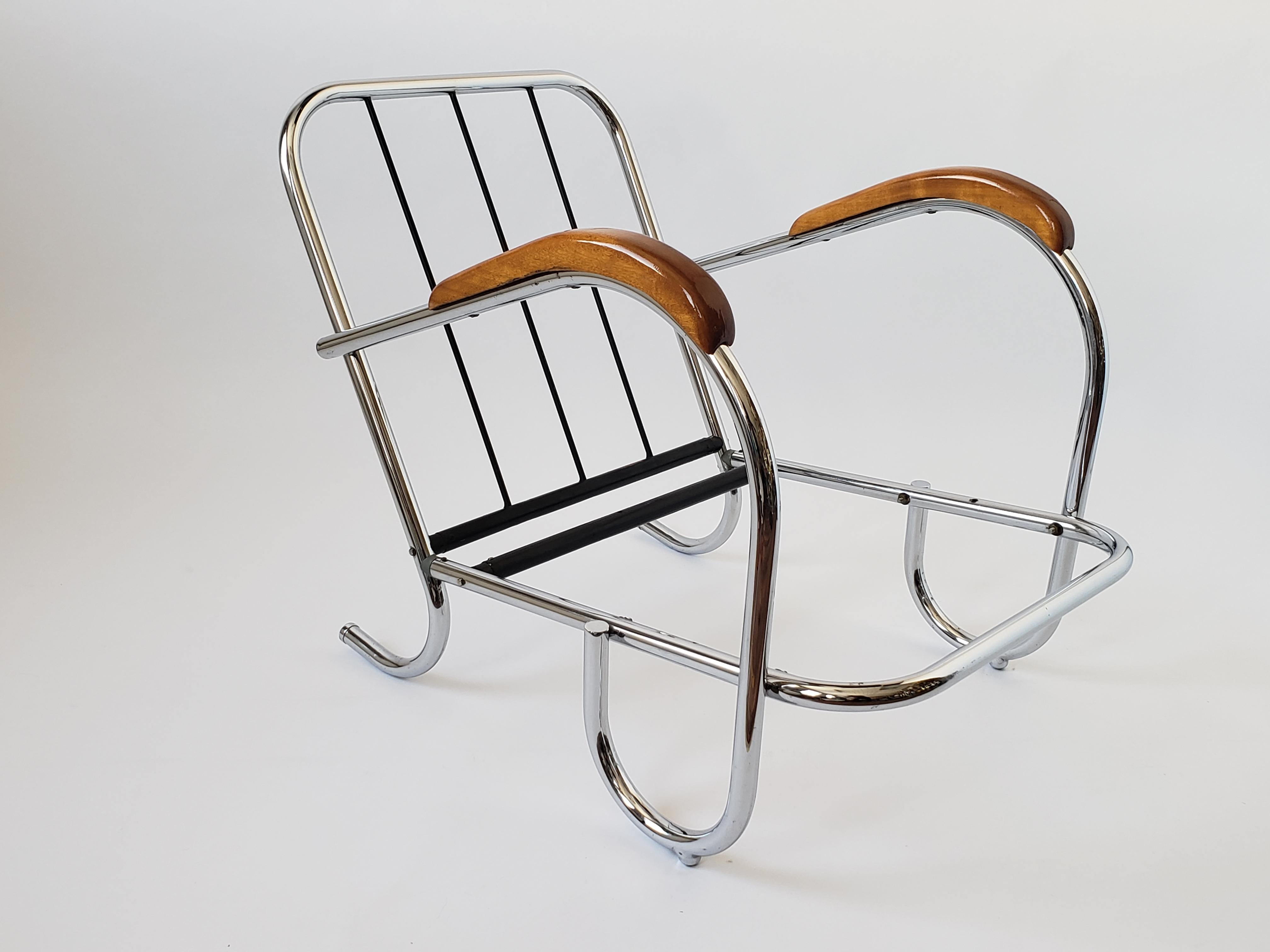 1936 Pair of Art Deco / Bauhaus Tubular Lounge Chair with Original Fabric 1