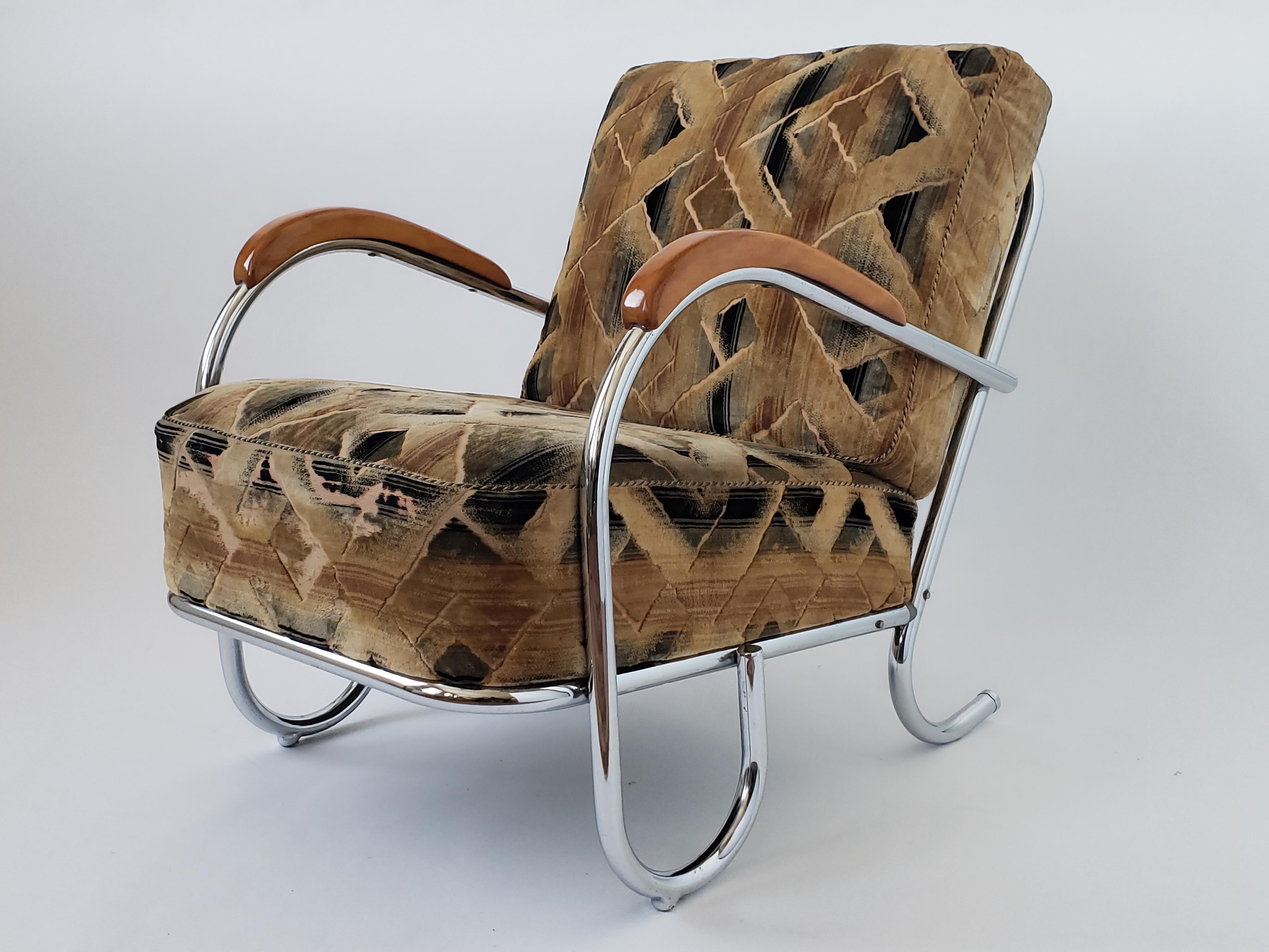 1936 Pair of Art Deco / Bauhaus Tubular Lounge Chair with Original Fabric 3