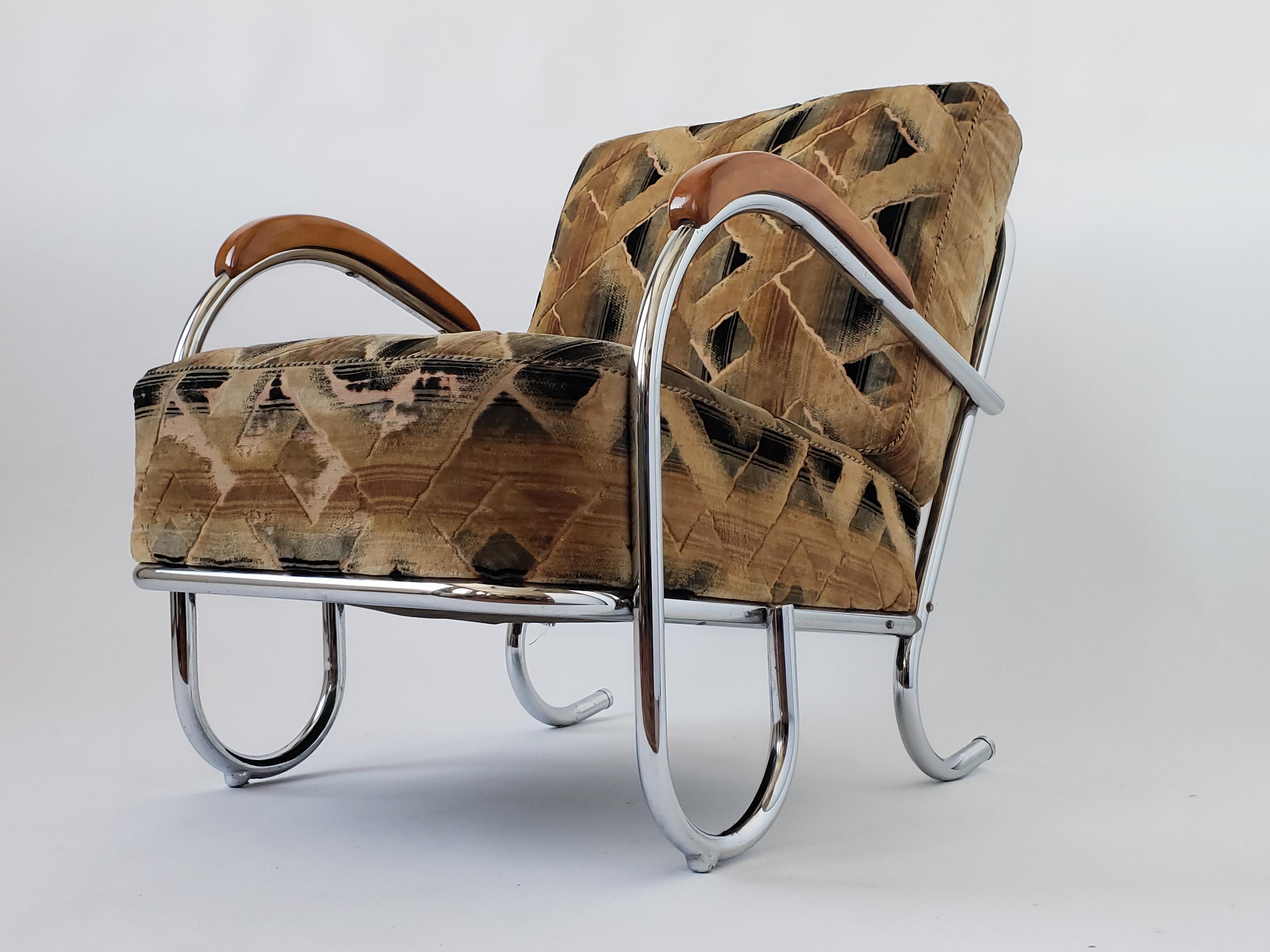 1936 Pair of Art Deco / Bauhaus Tubular Lounge Chair with Original Fabric 4