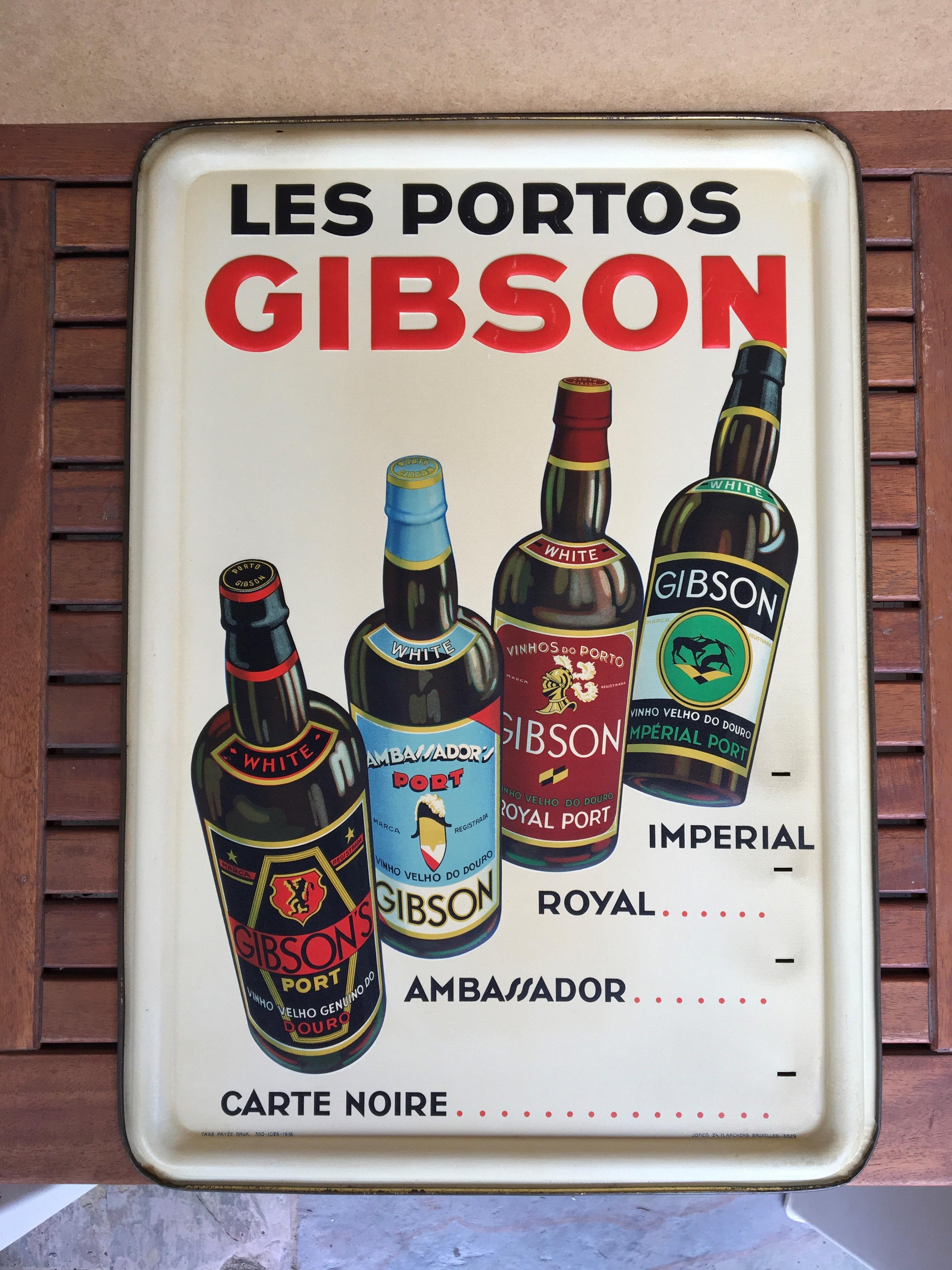 1936 Port Sign, Les Portos Gibson, an Appetizer Drink For Sale 8