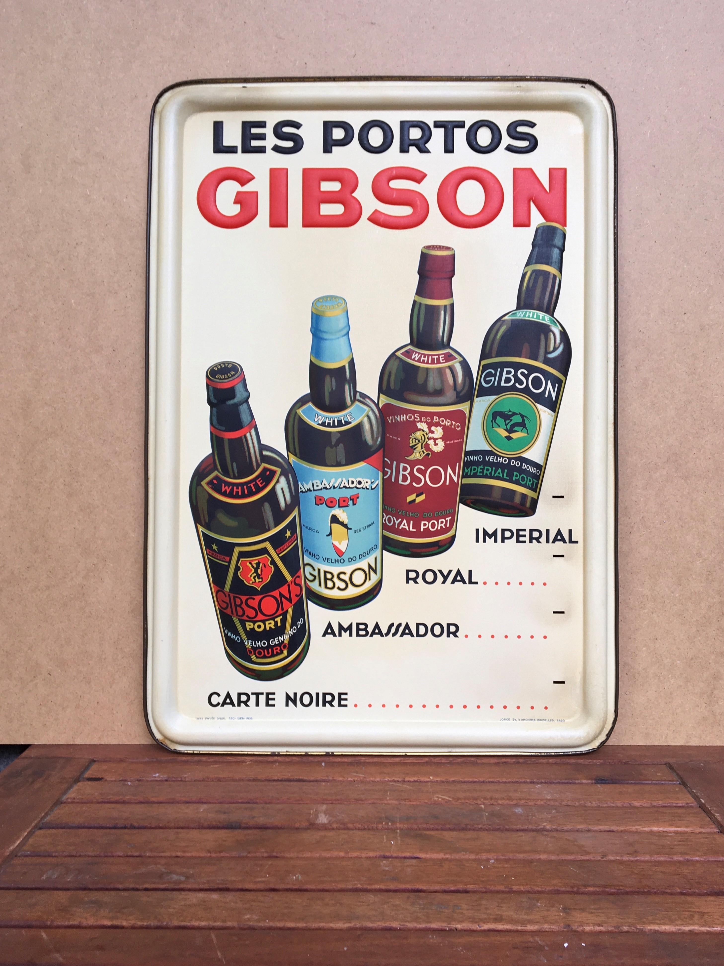 Art déco Panneau de port de 1936, Les Portos Gibson, une boisson d'appétit en vente