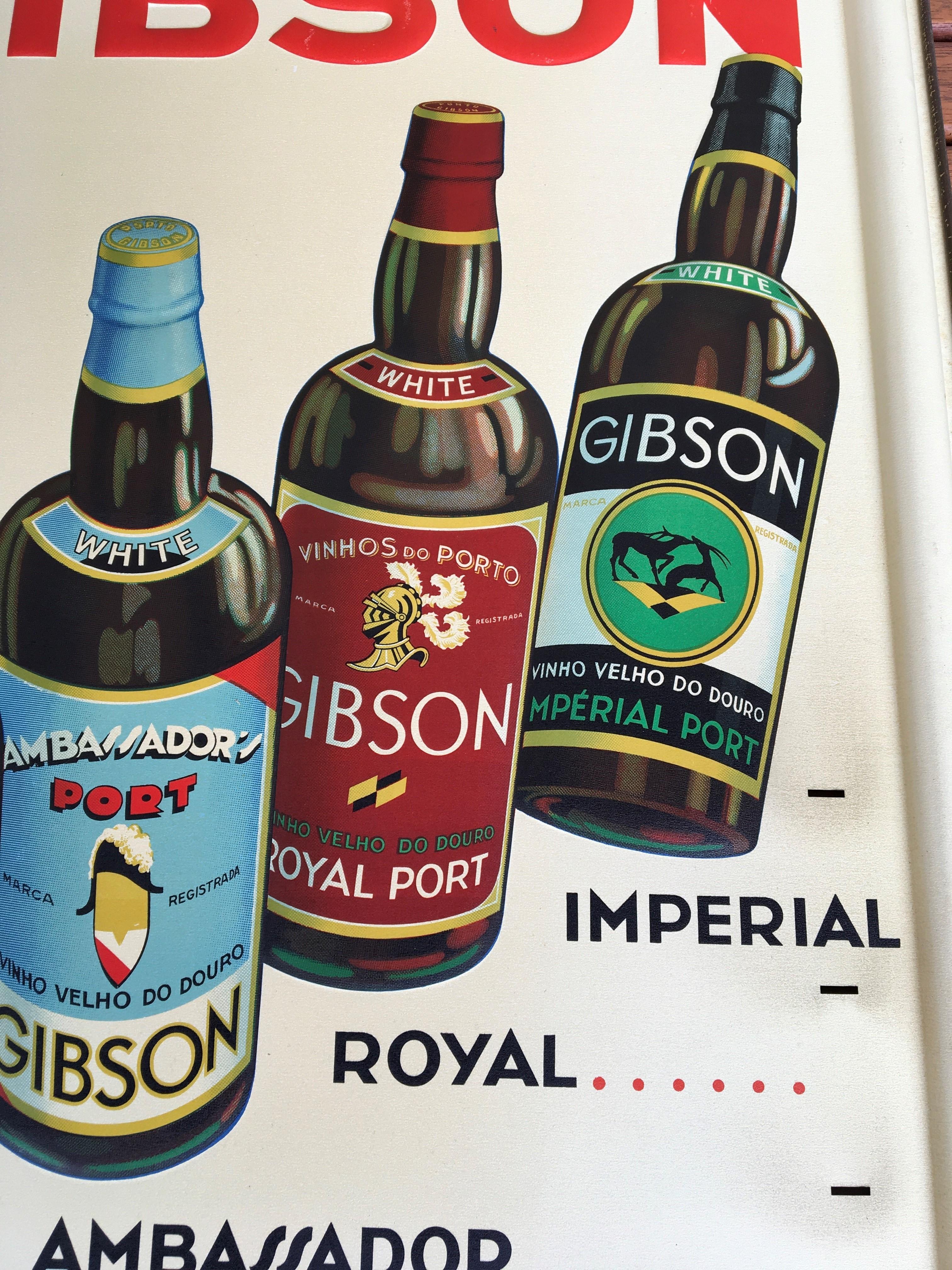 Tin 1936 Port Sign, Les Portos Gibson, an Appetizer Drink For Sale