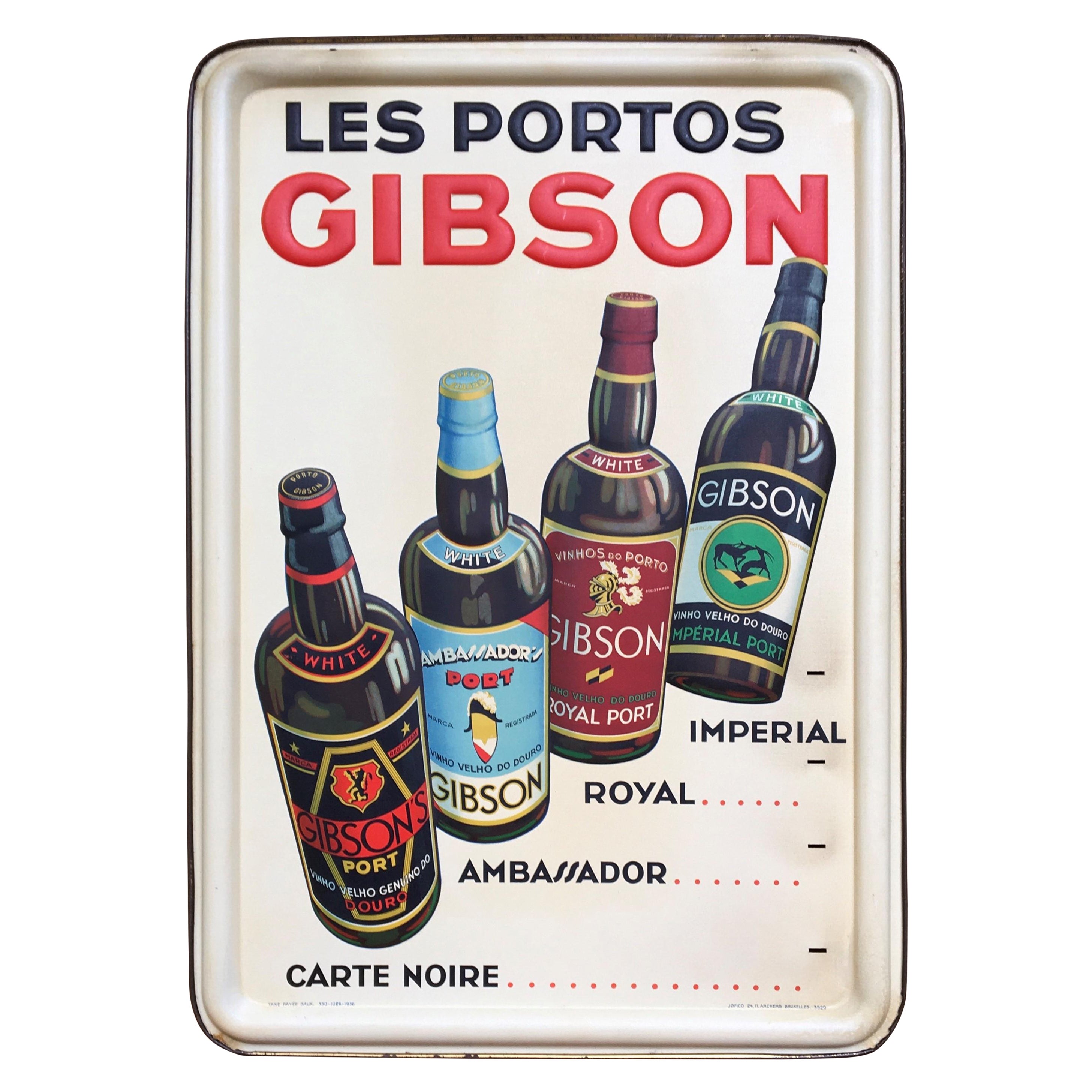 1936 Port Sign, Les Portos Gibson, an Appetizer Drink For Sale