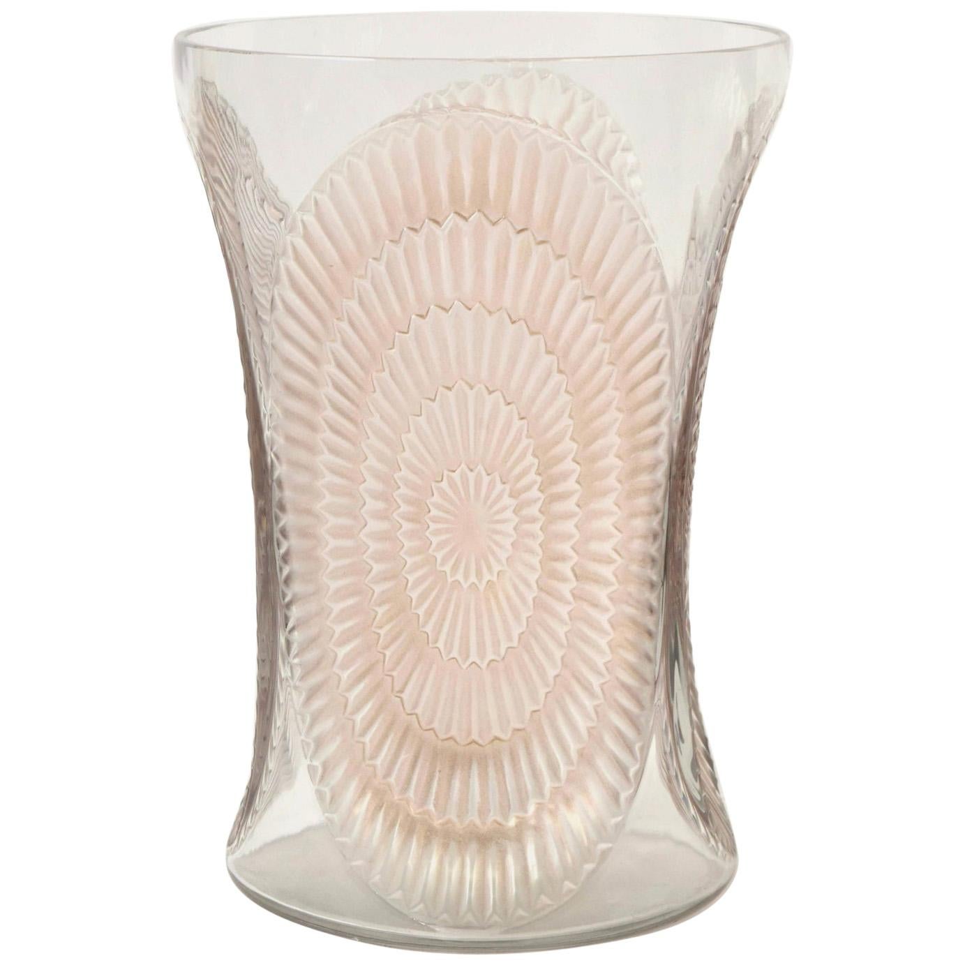 1936 René Lalique Los Angeles Vase in Clear and Frosted Glass with Sepia Patina